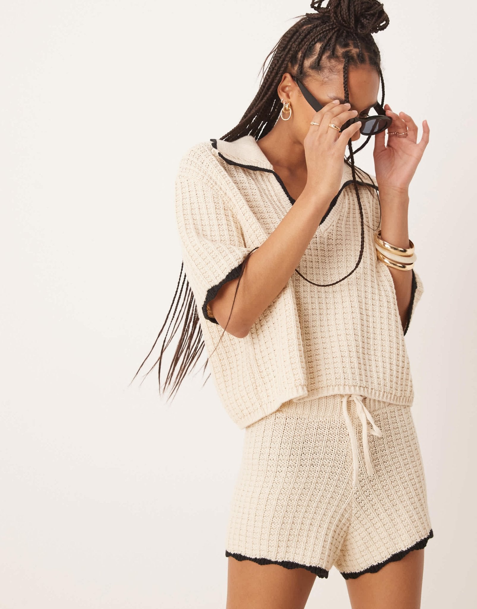 ASOS DESIGN knitted polo shirt with tipping detail co-ord in stone - ASOS Sample Sale