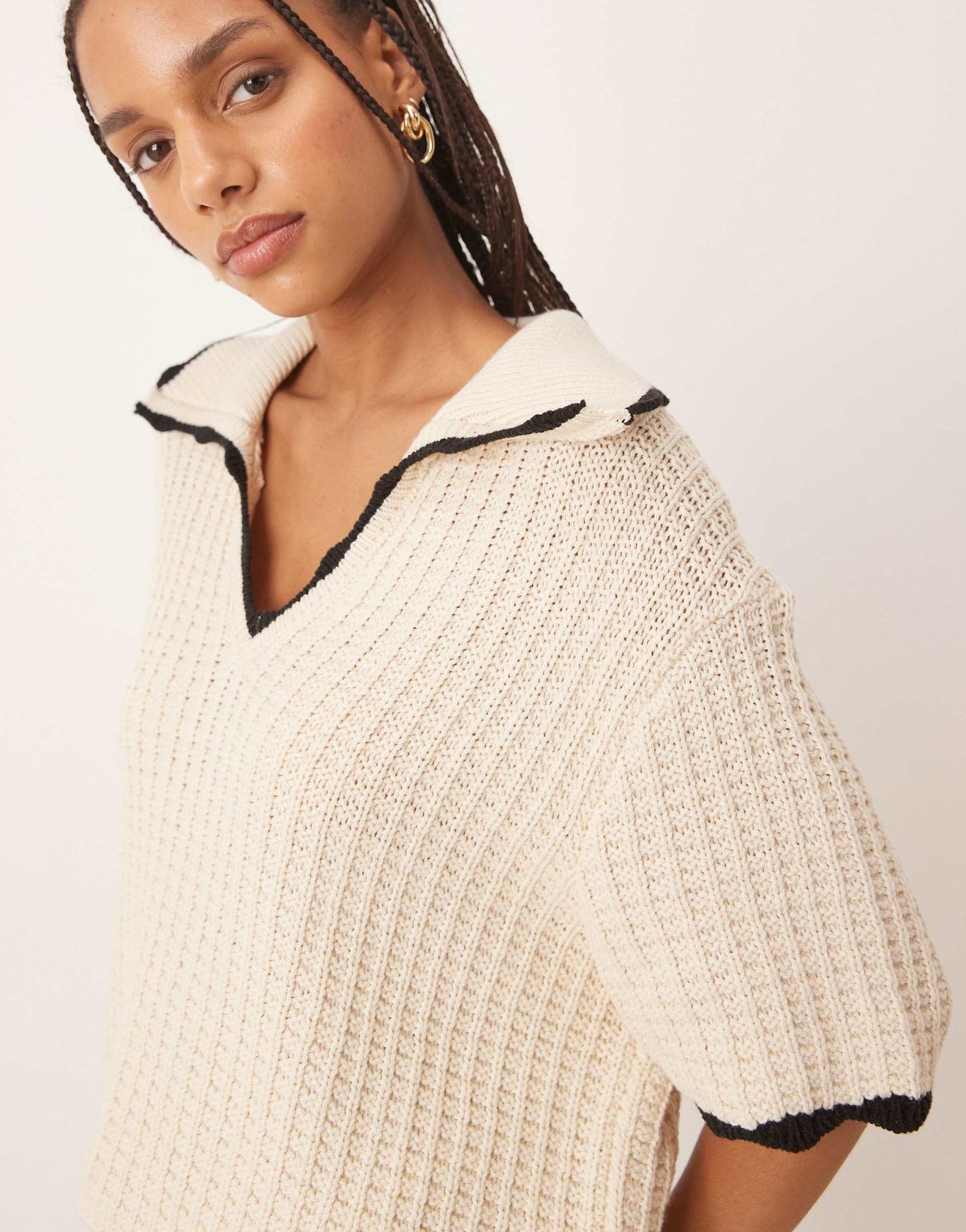 ASOS DESIGN knitted polo shirt with tipping detail co-ord in stone - ASOS Sample Sale