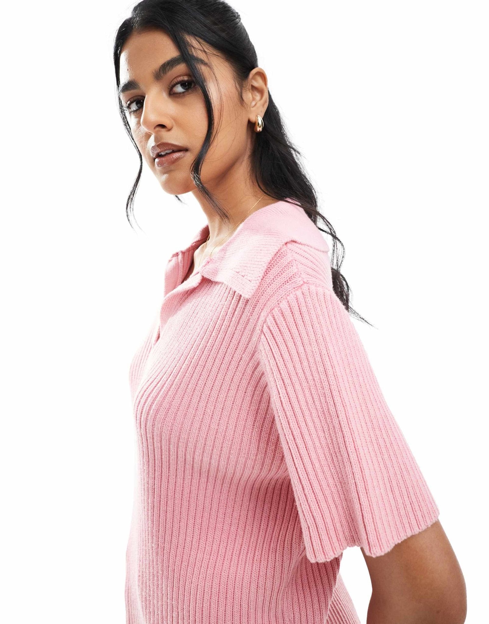 ASOS DESIGN knitted polo top in pink - ASOS Sample Sale