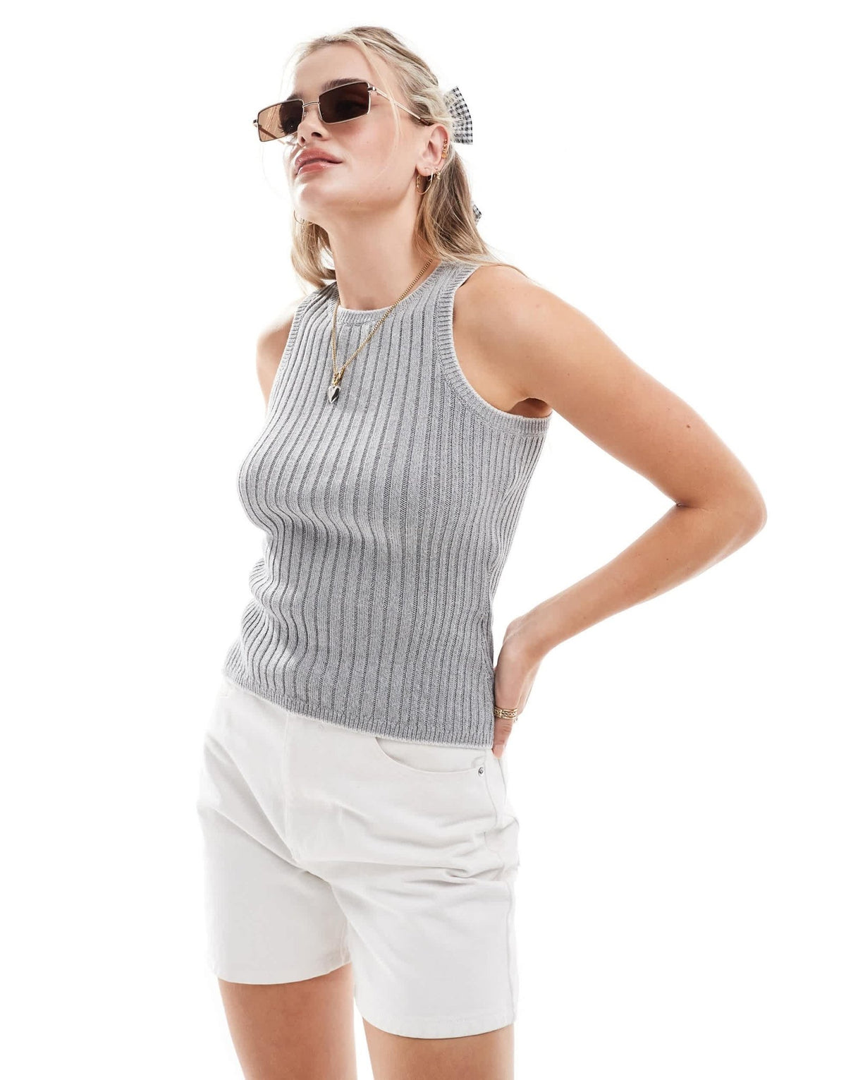 ASOS DESIGN knitted racer vest in twist yarn in grey - ASOS Sample Sale