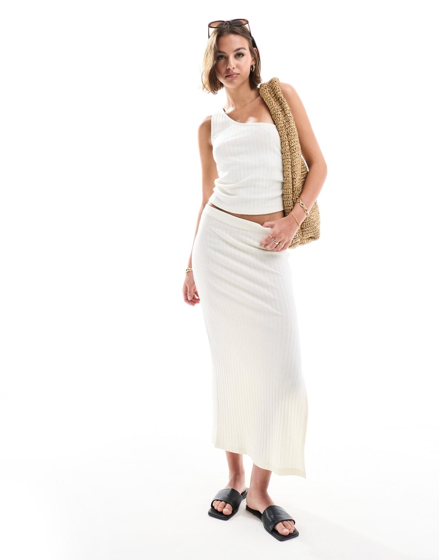 ASOS DESIGN knitted rib column midi skirt in white - ASOS Sample Sale