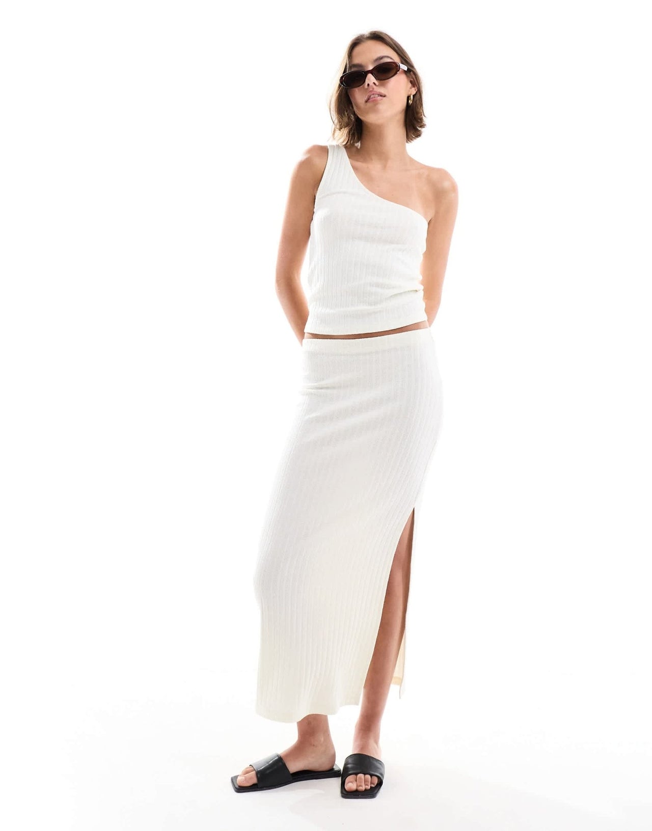 ASOS DESIGN knitted rib one shoulder in white - ASOS Sample Sale
