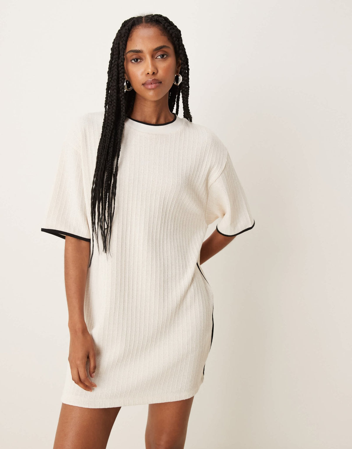 ASOS DESIGN knitted rib T-shirt mini dress in cream - ASOS Sample Sale