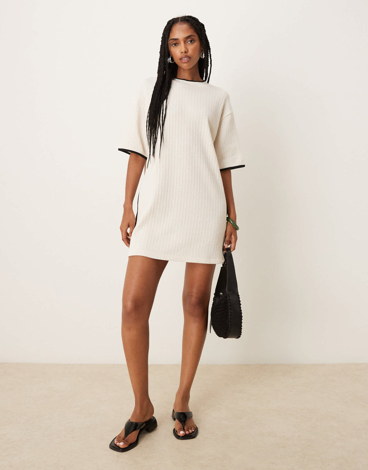 ASOS DESIGN knitted rib T-shirt mini dress in cream - ASOS Sample Sale