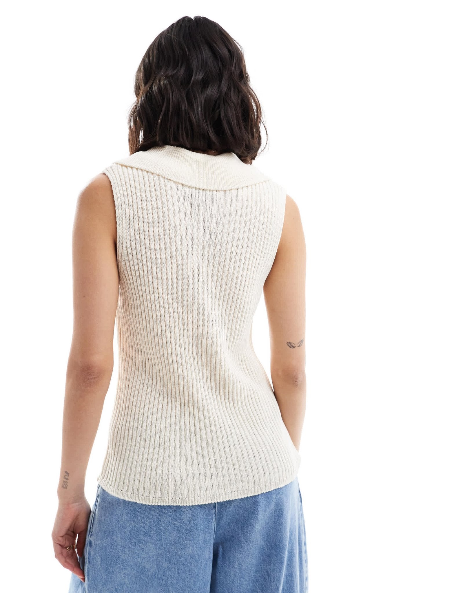 ASOS DESIGN knitted rib waistcoat with collar detail in cream - ASOS Sample Sale
