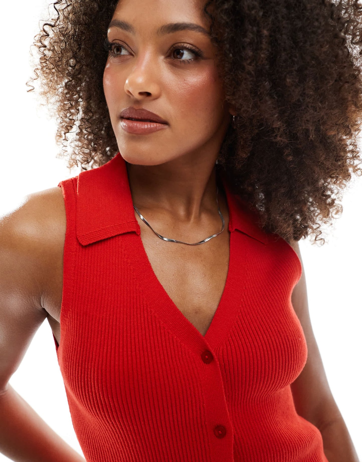 ASOS DESIGN knitted ribbed collared top in red - ASOS Sample Sale