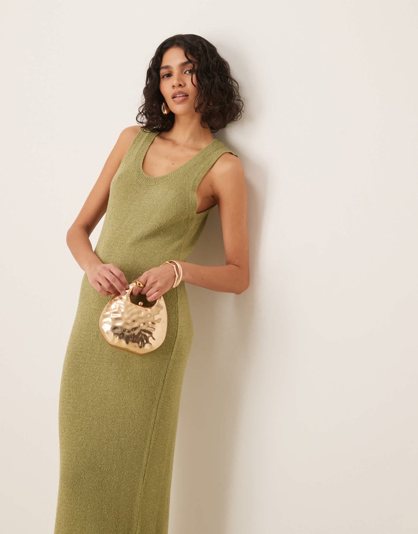 ASOS DESIGN knitted scoop neck textured midaxi dress in green - ASOS Sample Sale