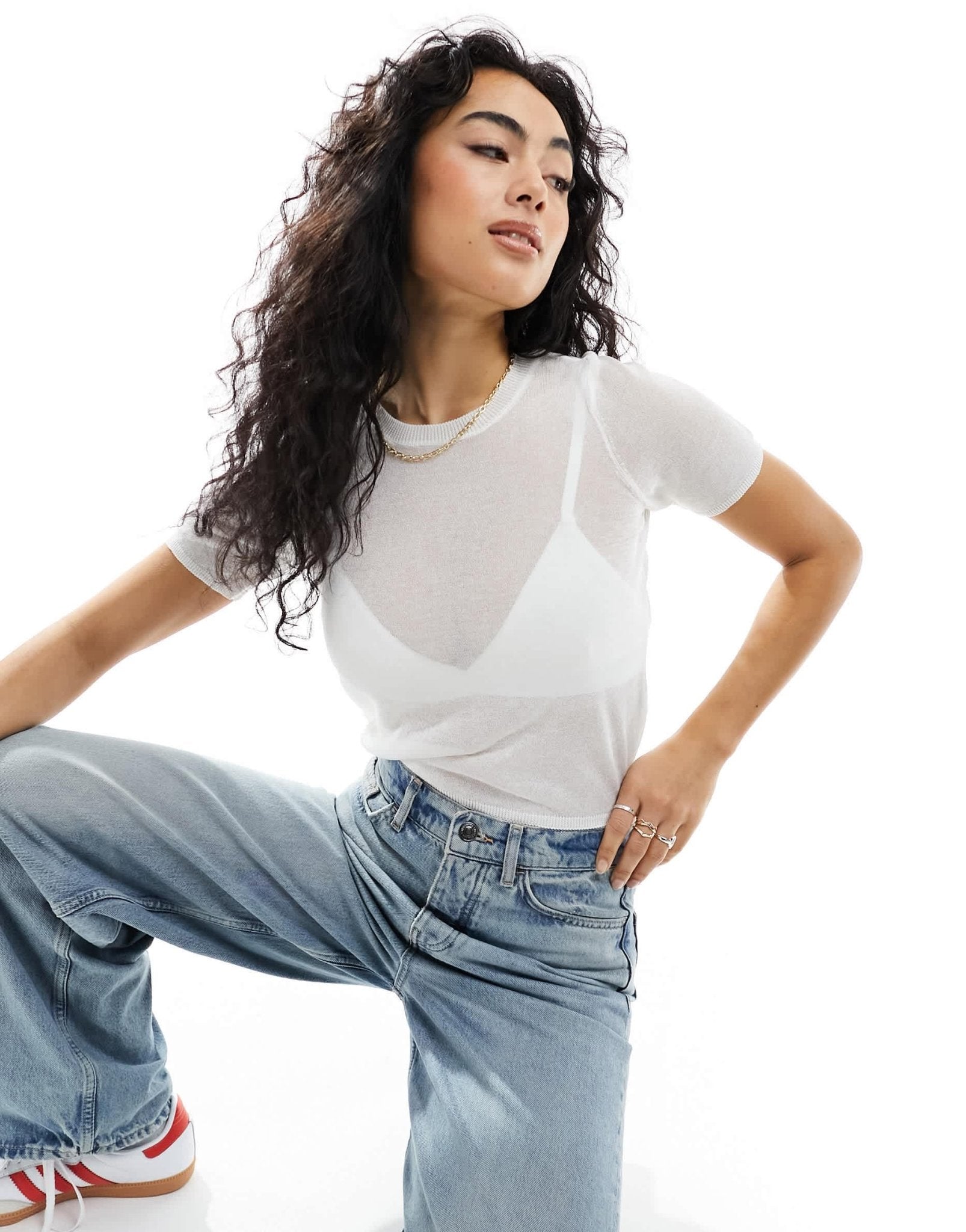 ASOS DESIGN knitted sheer baby tee in white - ASOS Sample Sale
