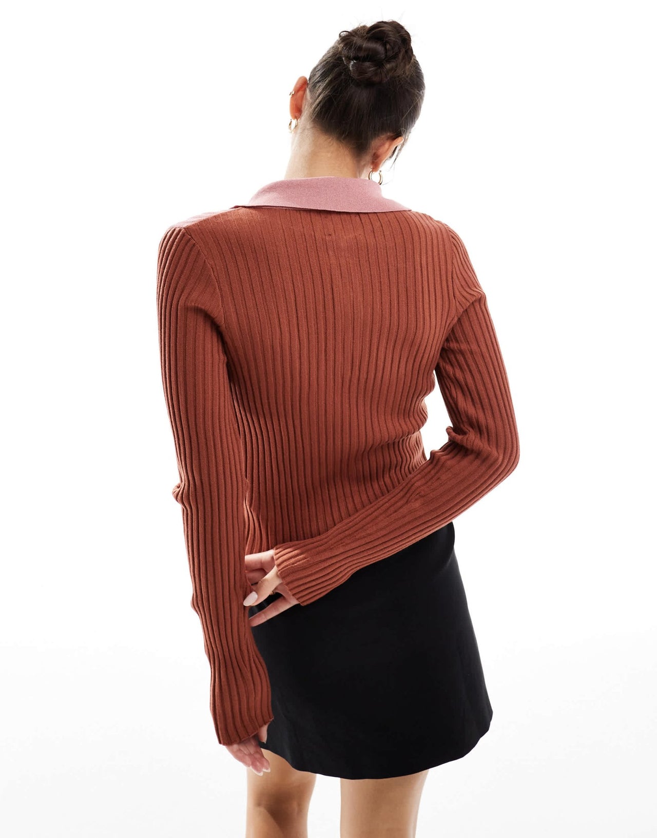 ASOS DESIGN knitted sheer mix collared top in pink - ASOS Sample Sale