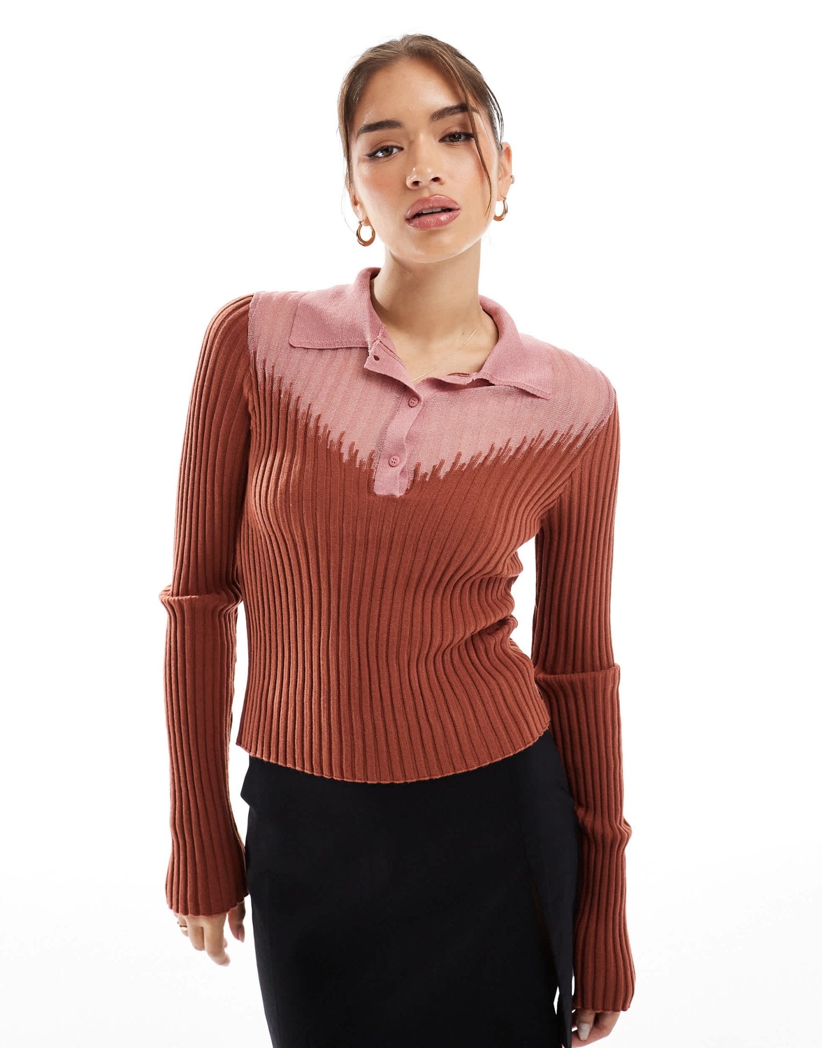 ASOS DESIGN knitted sheer mix collared top in pink - ASOS Sample Sale