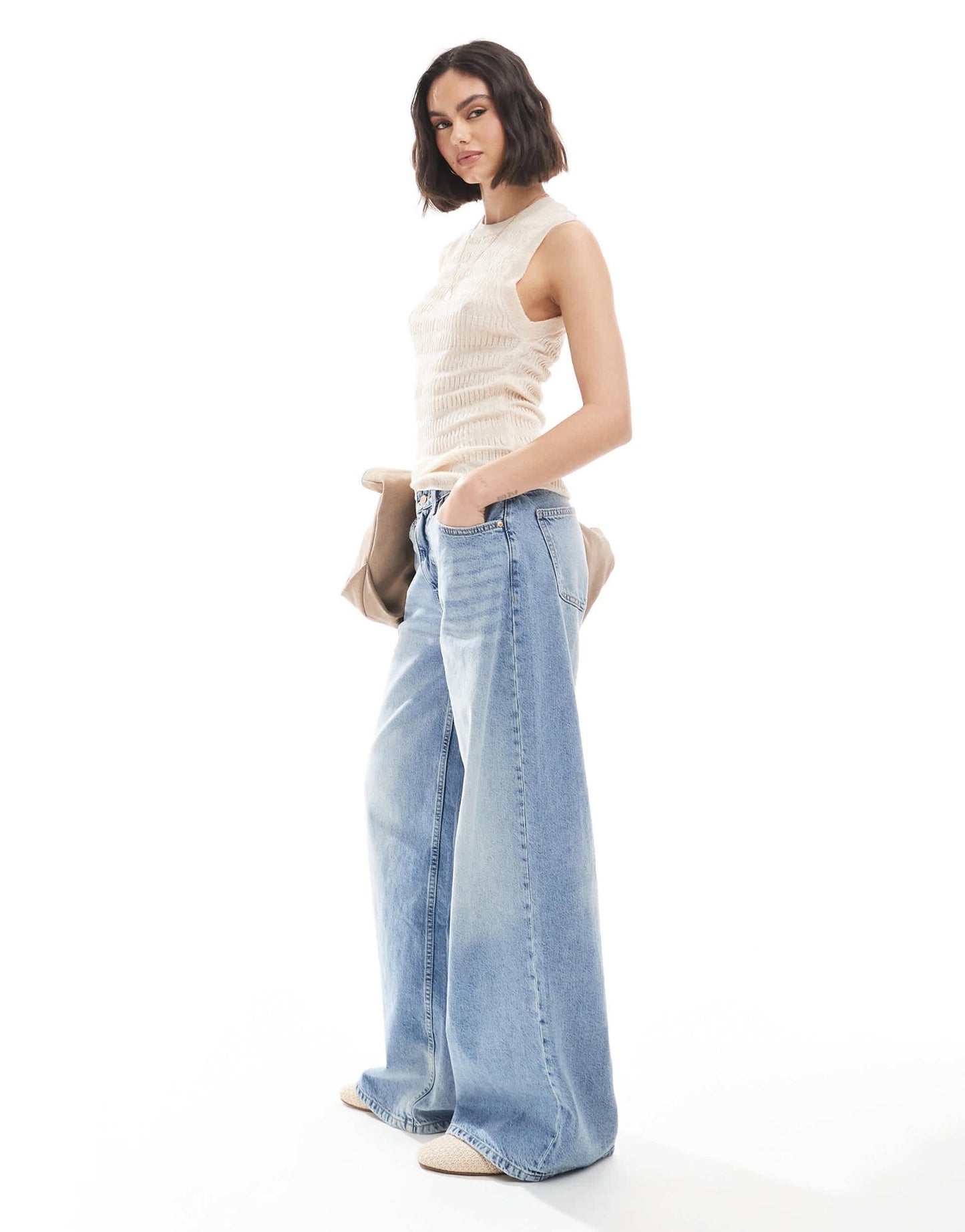 ASOS DESIGN knitted shirred tank top in ecru - ASOS Sample Sale