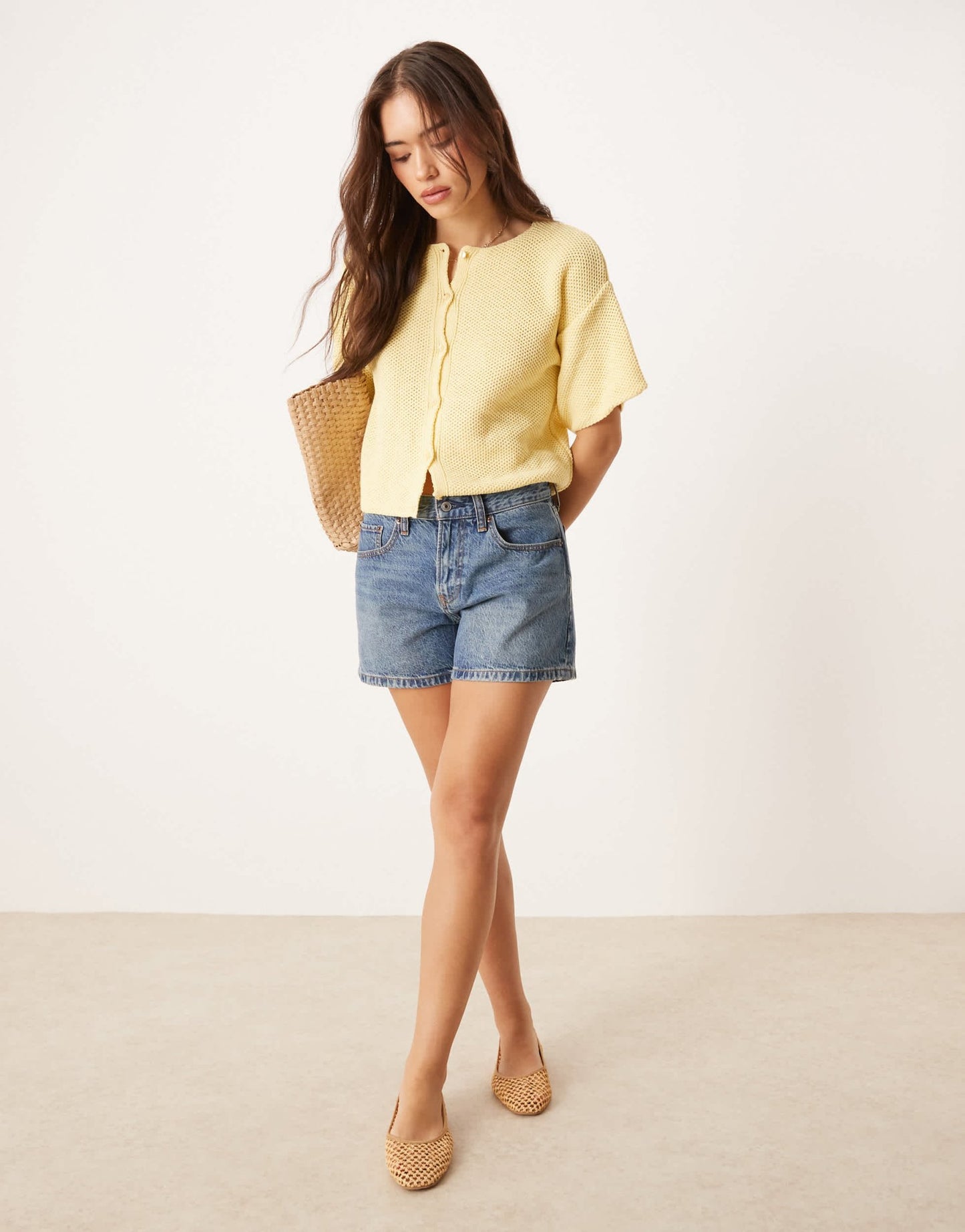 ASOS DESIGN knitted short sleeve cardigan in buttermilk - ASOS Sample Sale