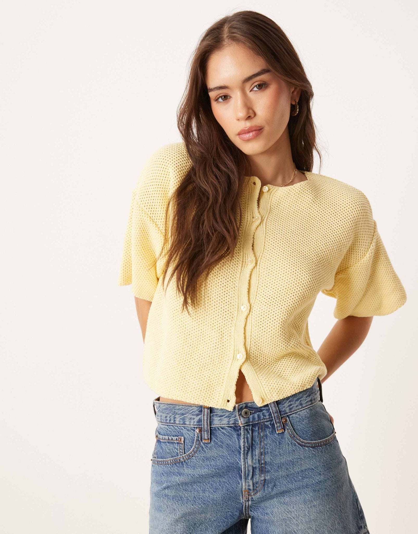 ASOS DESIGN knitted short sleeve cardigan in buttermilk - ASOS Sample Sale