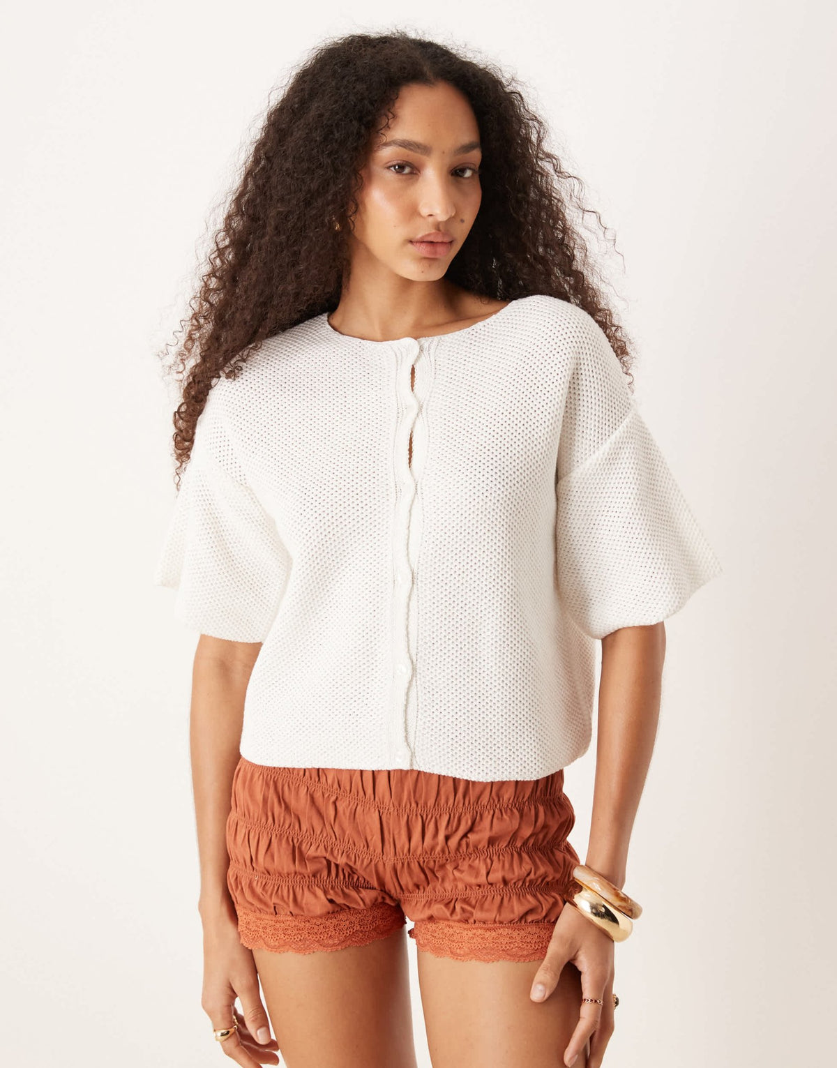 ASOS DESIGN knitted short sleeve cardigan in white - ASOS Sample Sale