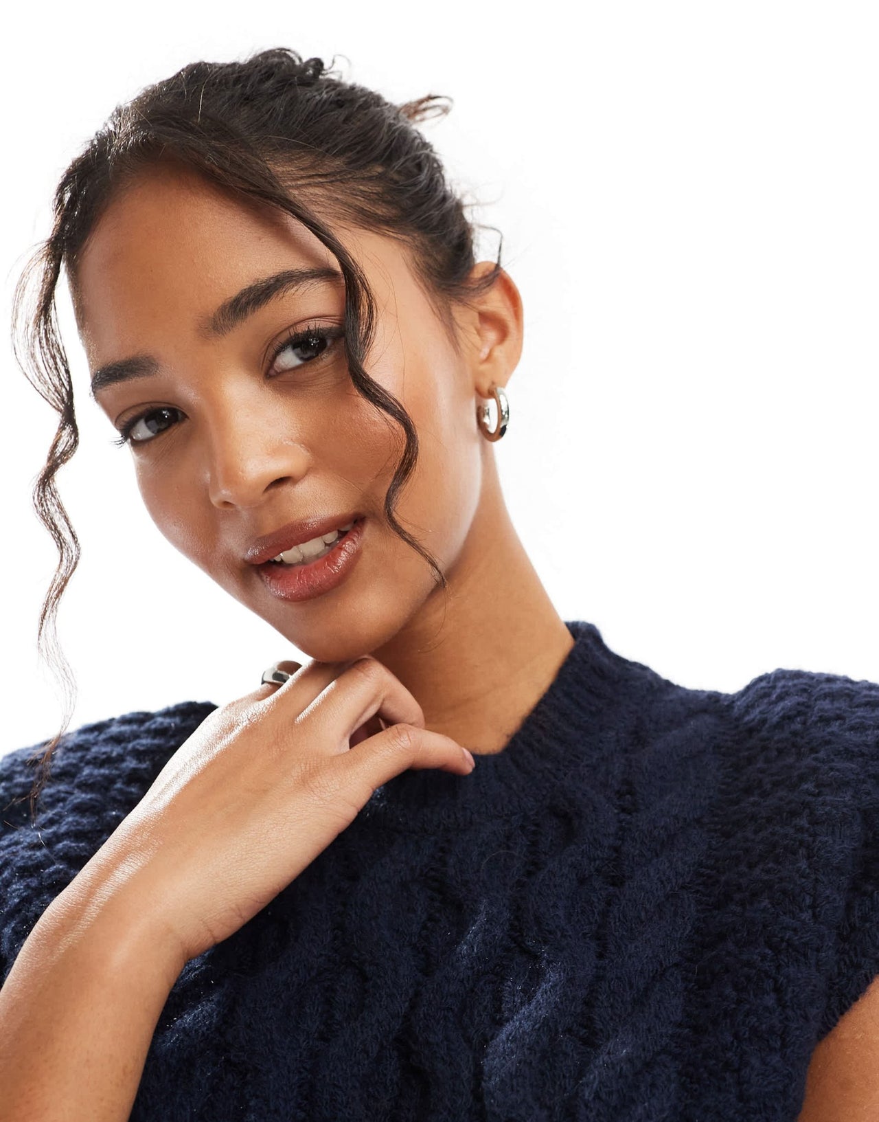 ASOS DESIGN knitted shoulder pad tank top in cable co ord in navy - ASOS Sample Sale