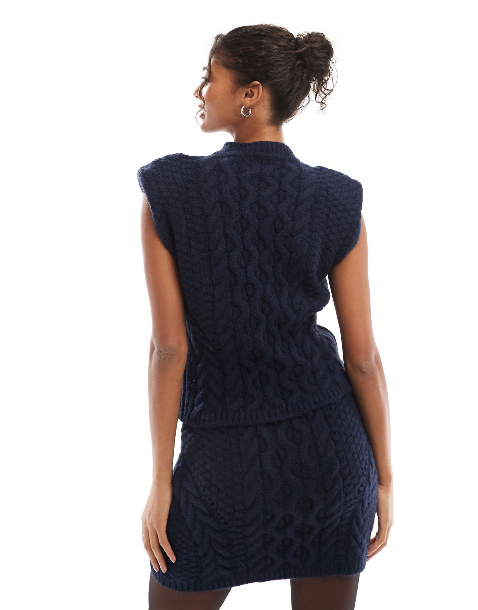 ASOS DESIGN knitted shoulder pad tank top in cable co ord in navy - ASOS Sample Sale