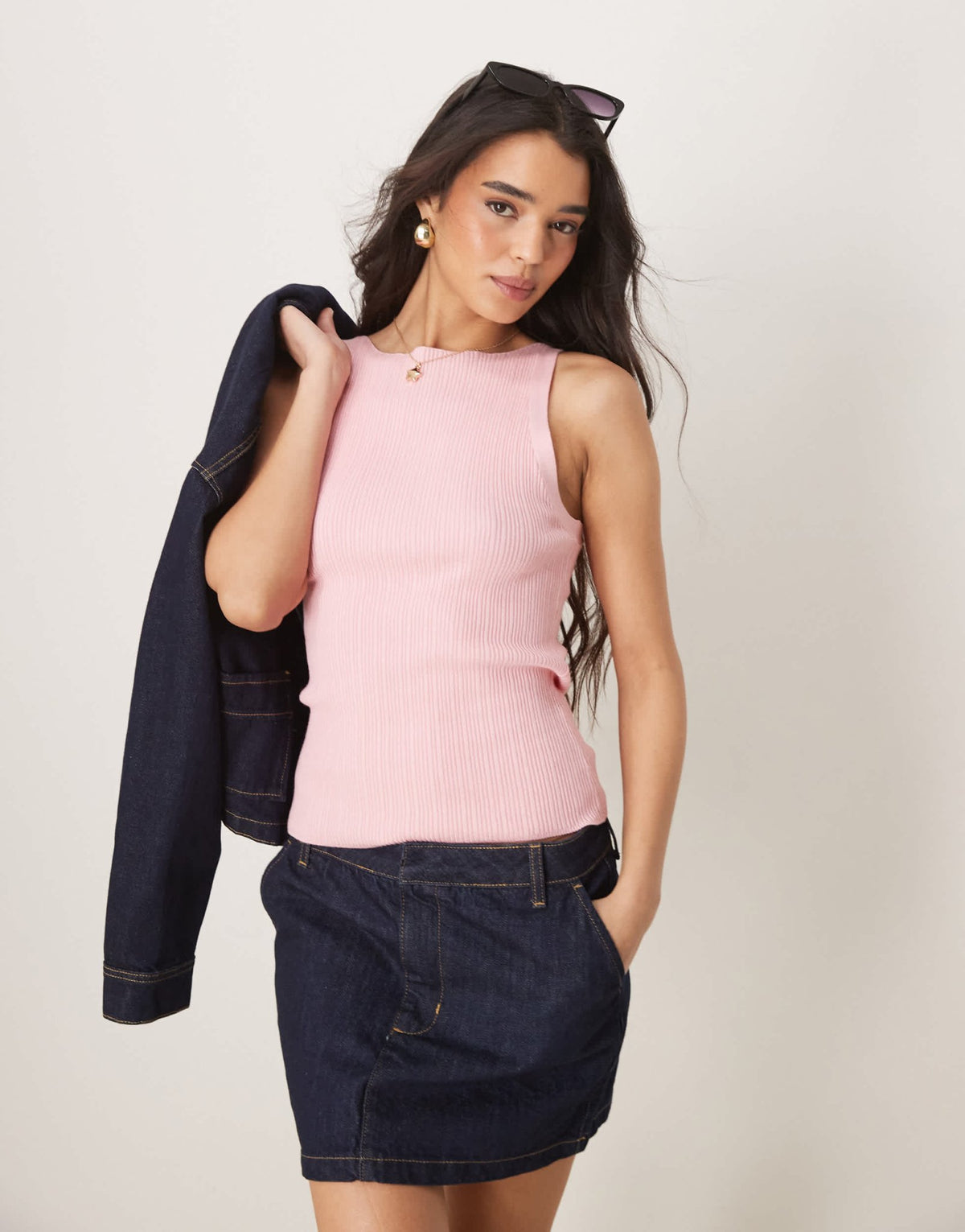 ASOS DESIGN knitted slash neck rib cami top in pink - ASOS Sample Sale