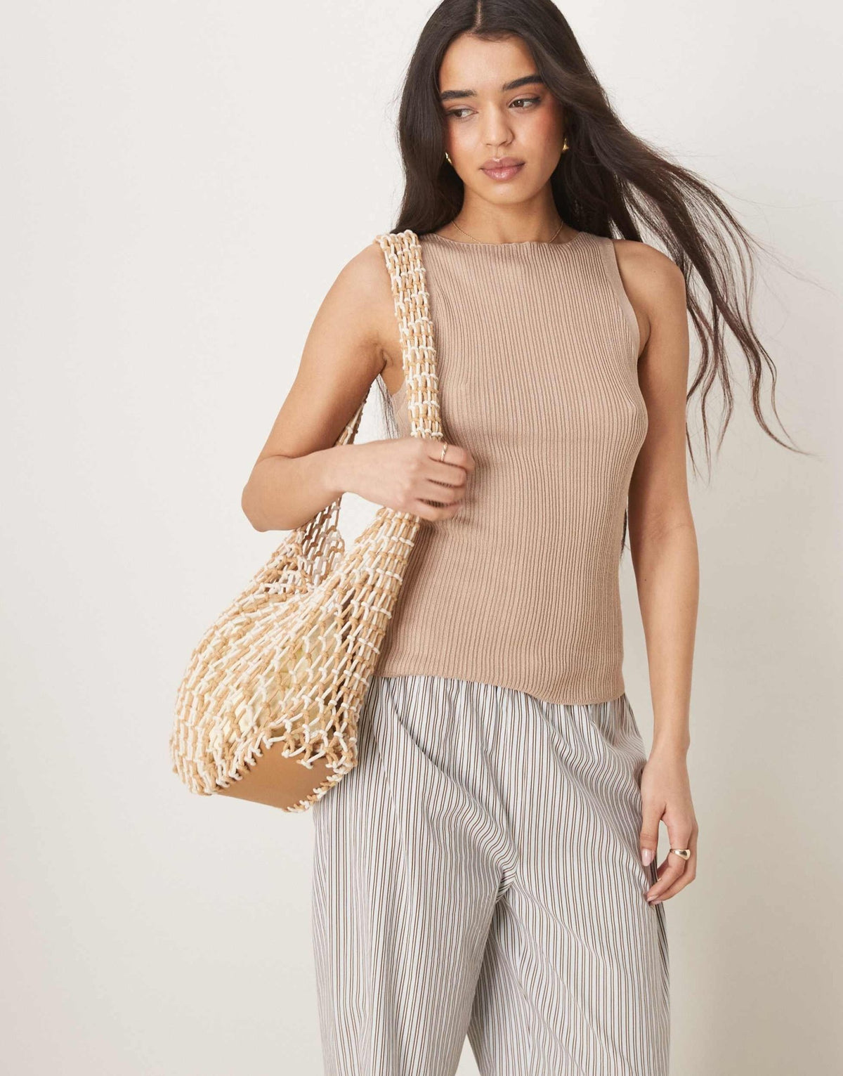 ASOS DESIGN knitted slash neck rib cami top in taupe - ASOS Sample Sale