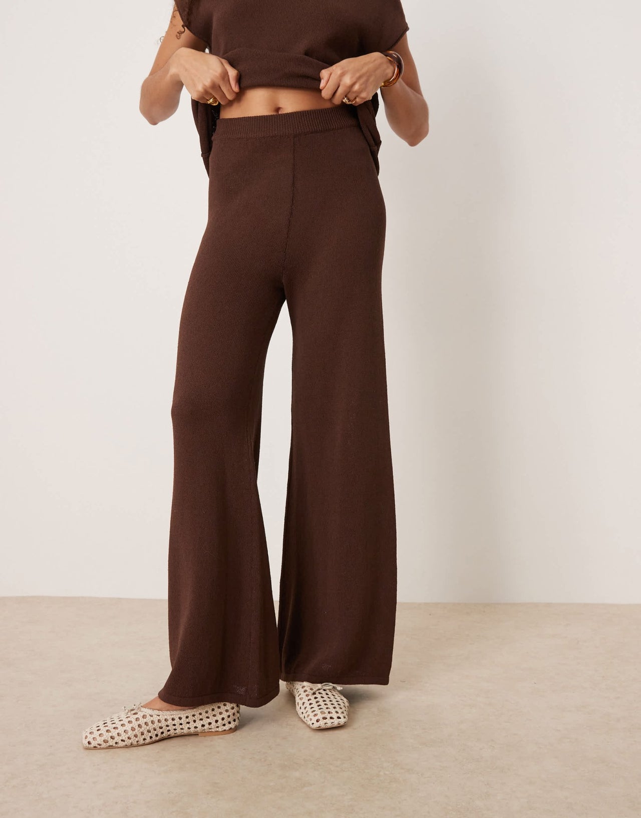 ASOS DESIGN knitted slub trouser co-ord in chocolate - ASOS Sample Sale