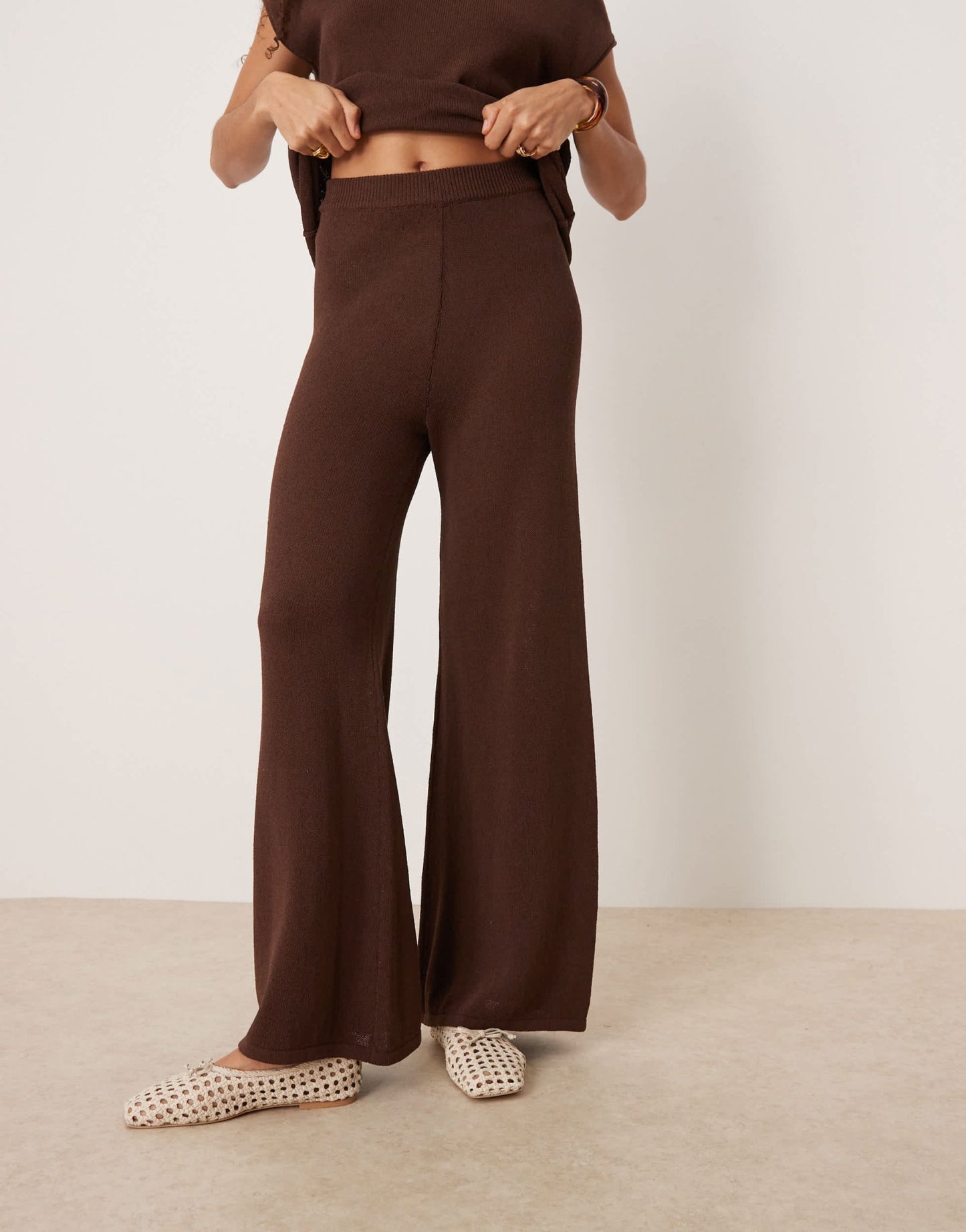 ASOS DESIGN knitted slub trouser co-ord in chocolate - ASOS Sample Sale
