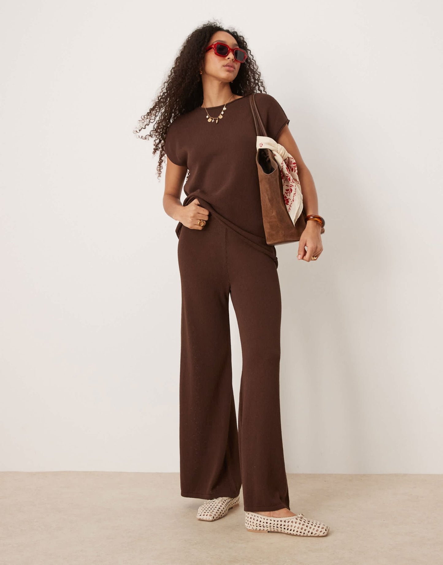 ASOS DESIGN knitted slub trouser co-ord in chocolate - ASOS Sample Sale