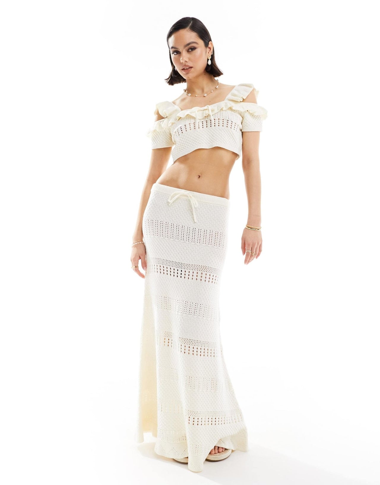 ASOS DESIGN knitted stitch cami top with tie detail co - ord in cream - ASOS Sample Sale