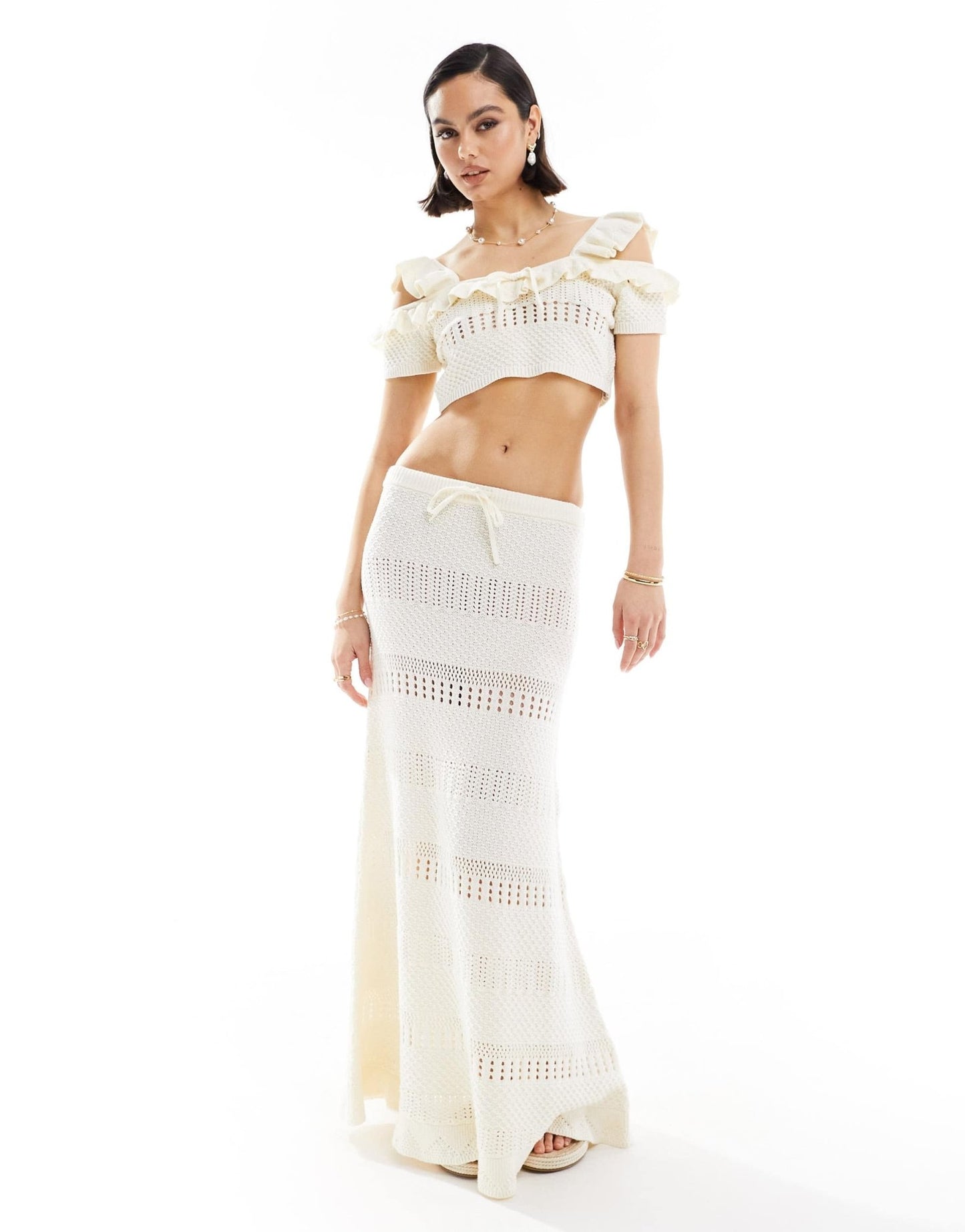 ASOS DESIGN knitted stitch cami top with tie detail co - ord in cream - ASOS Sample Sale