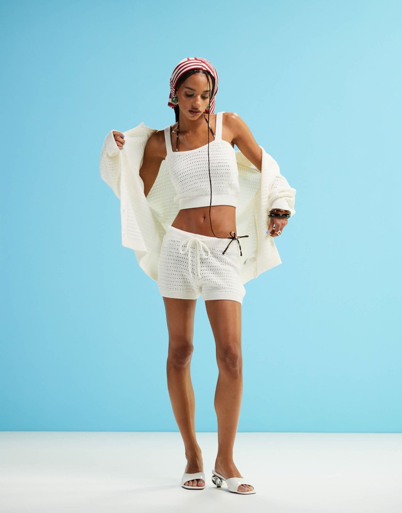 ASOS DESIGN knitted stitch mini short co-ord in cream - ASOS Sample Sale