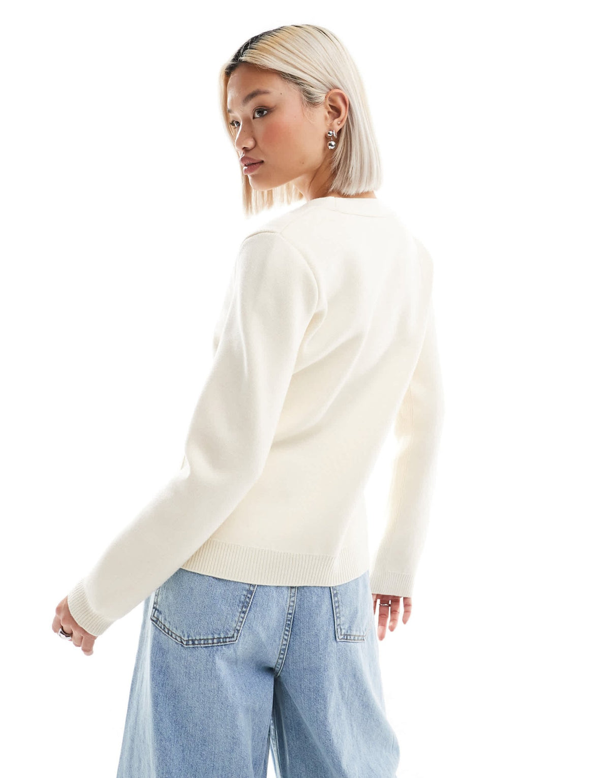 ASOS DESIGN knitted structured v neck cardigan with seam detail in cream - ASOS Sample Sale
