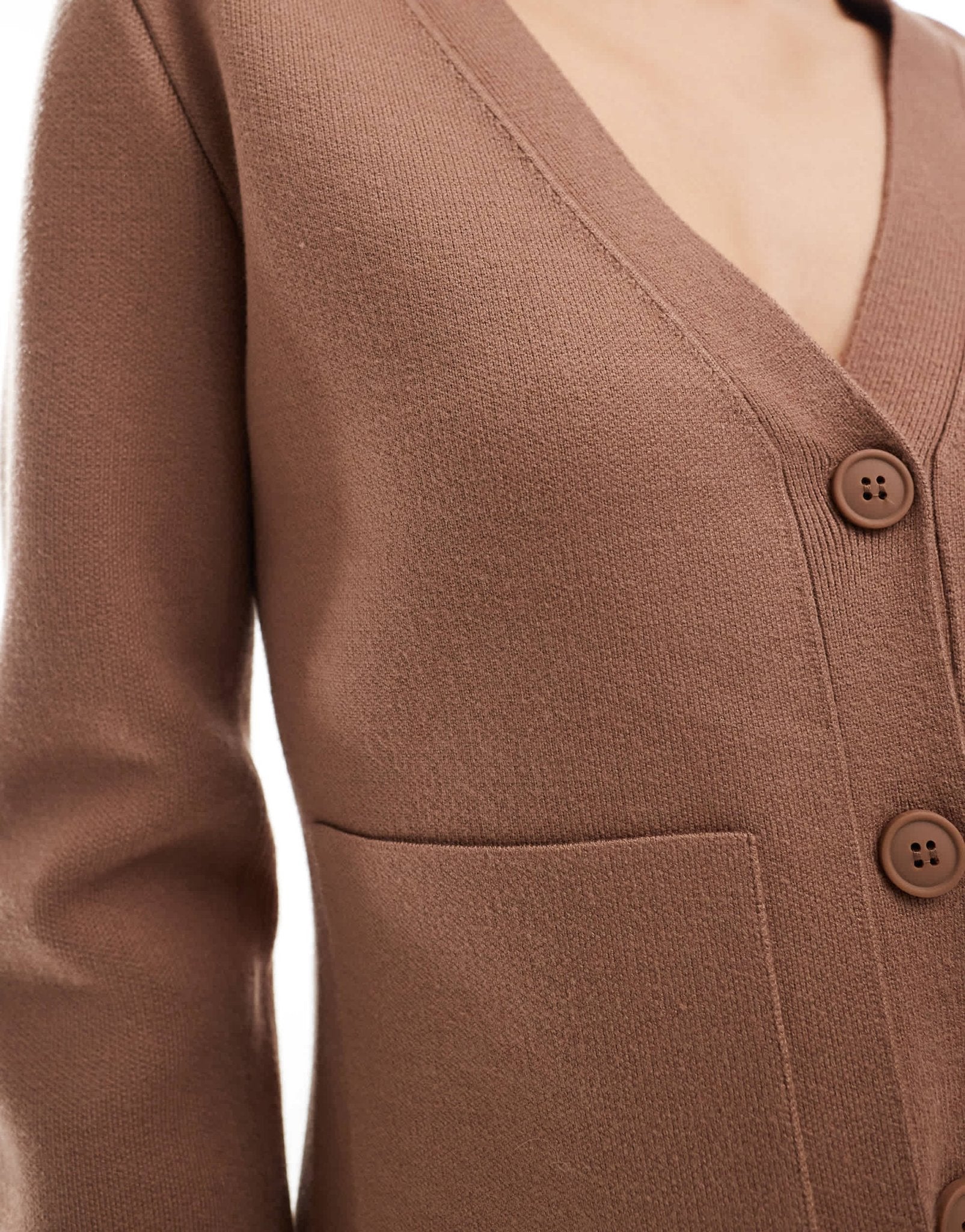 ASOS DESIGN knitted structured v neck cardigan with seam detail in mocha - ASOS Sample Sale