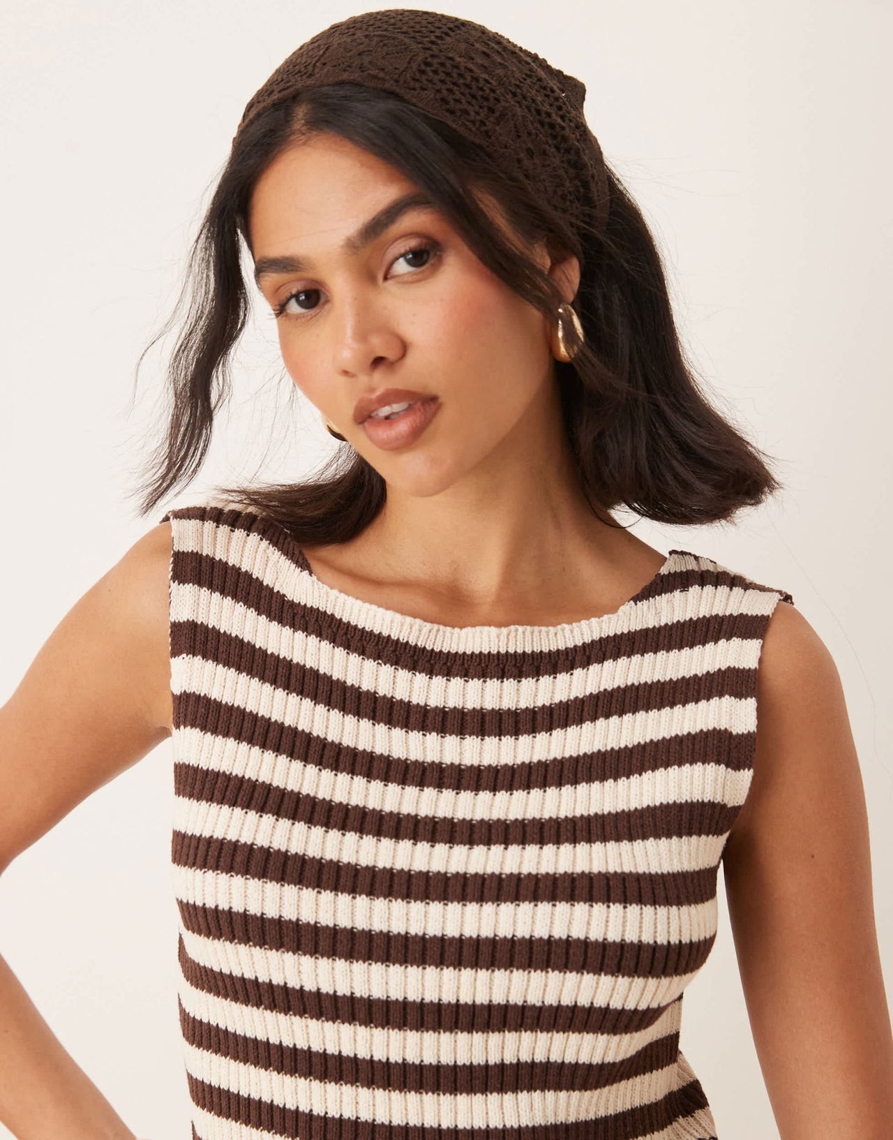 ASOS DESIGN knitted tank top co-ord in brown stripe - ASOS Sample Sale