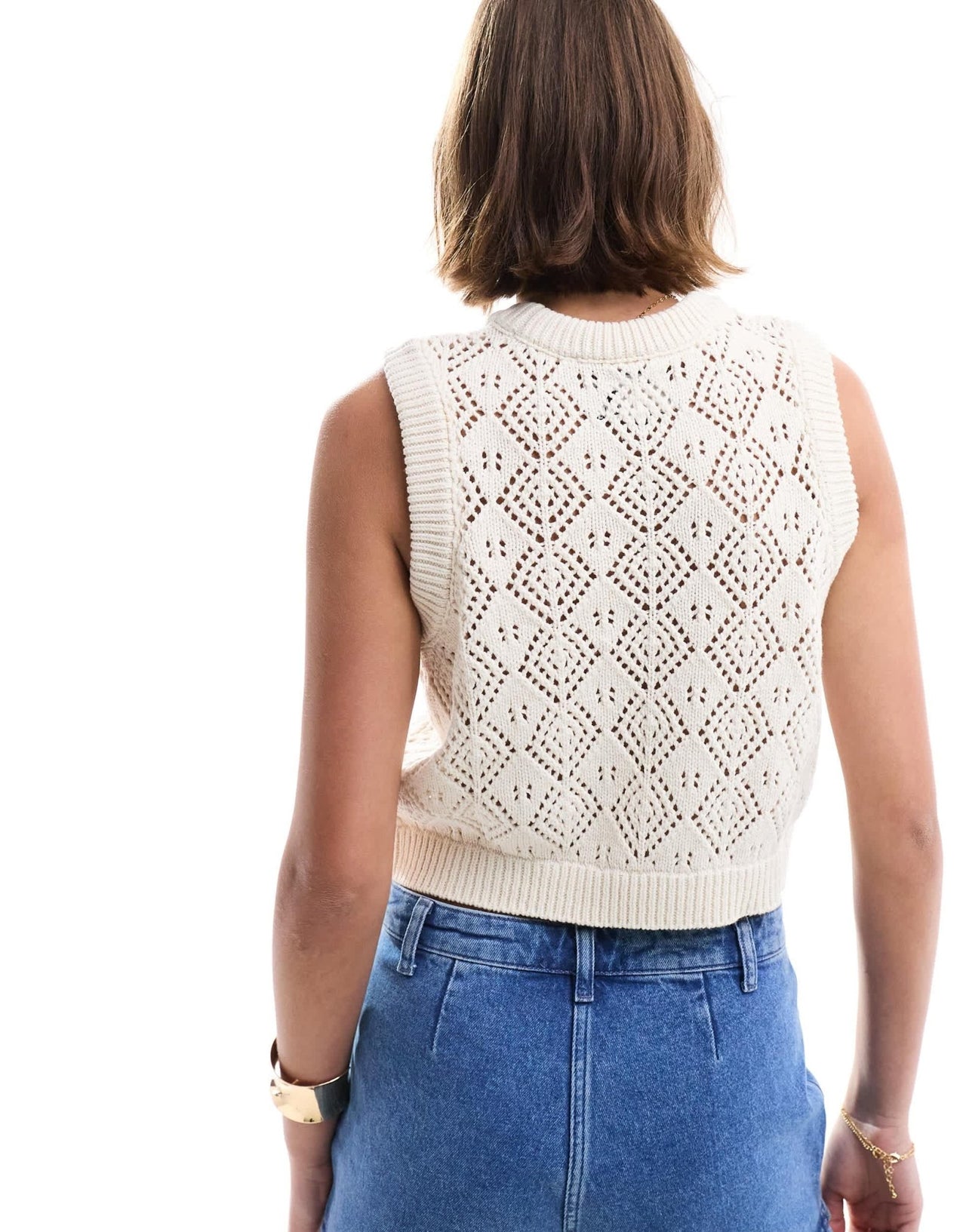 ASOS DESIGN knitted tank top in pointelle stitch with bow detail in cream - ASOS Sample Sale