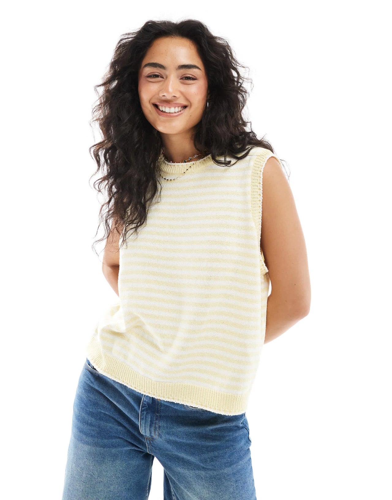 ASOS DESIGN knitted tank top with contrast blanket stitch in yellow stripe - ASOS Sample Sale
