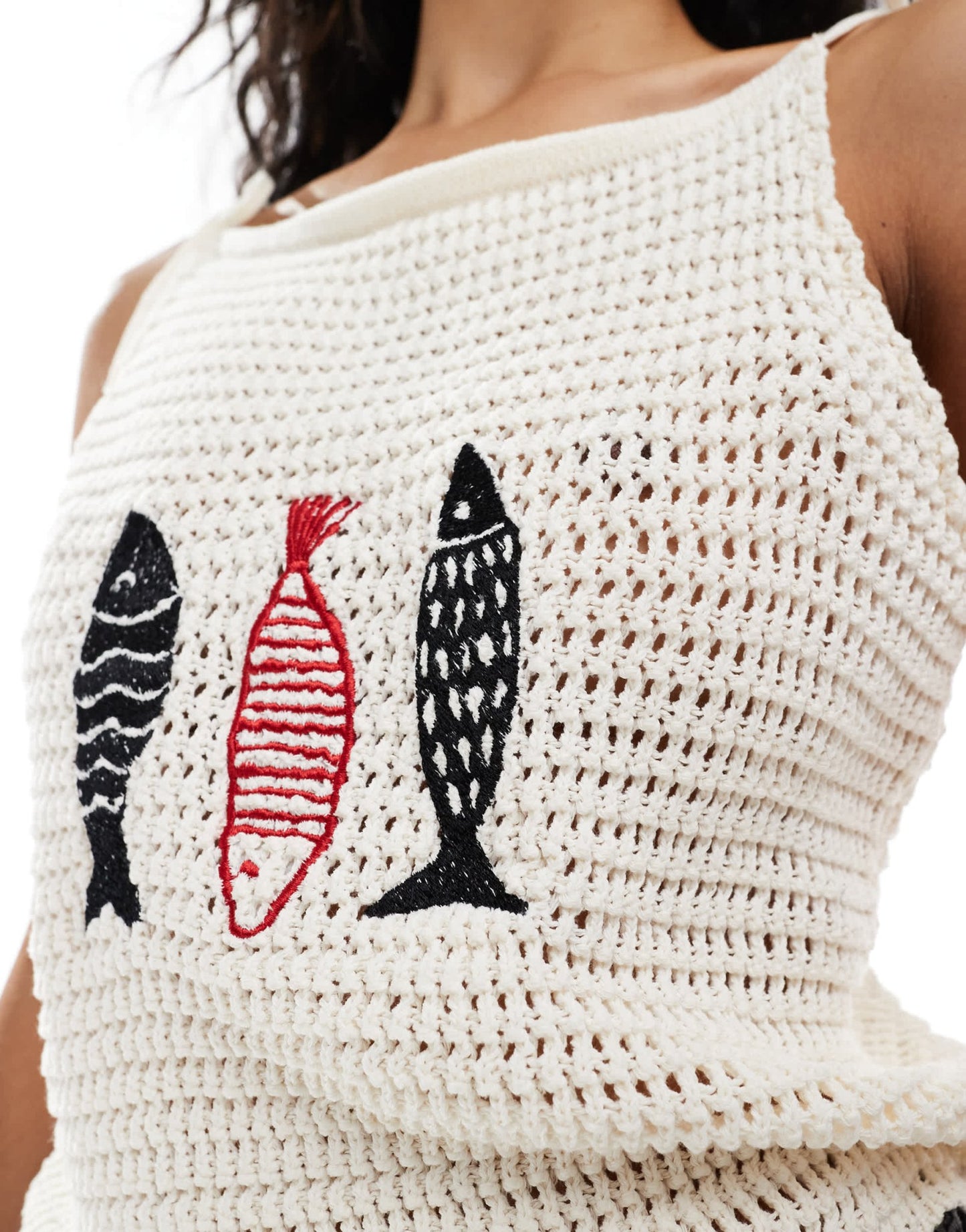 ASOS DESIGN knitted tank top with fish embroidery in ecru - ASOS Sample Sale