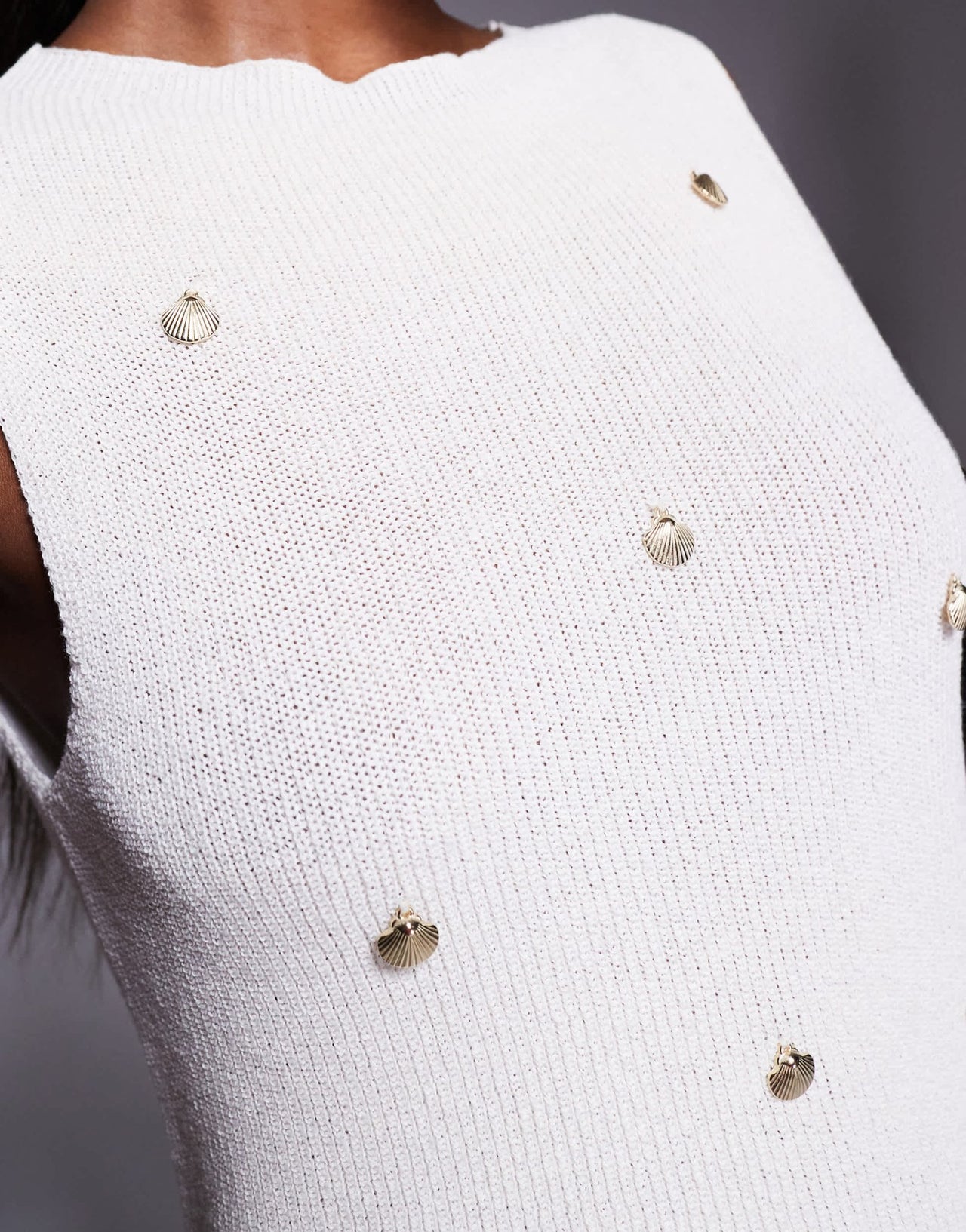 ASOS DESIGN knitted tank top with gold shell charms in ecru - ASOS Sample Sale