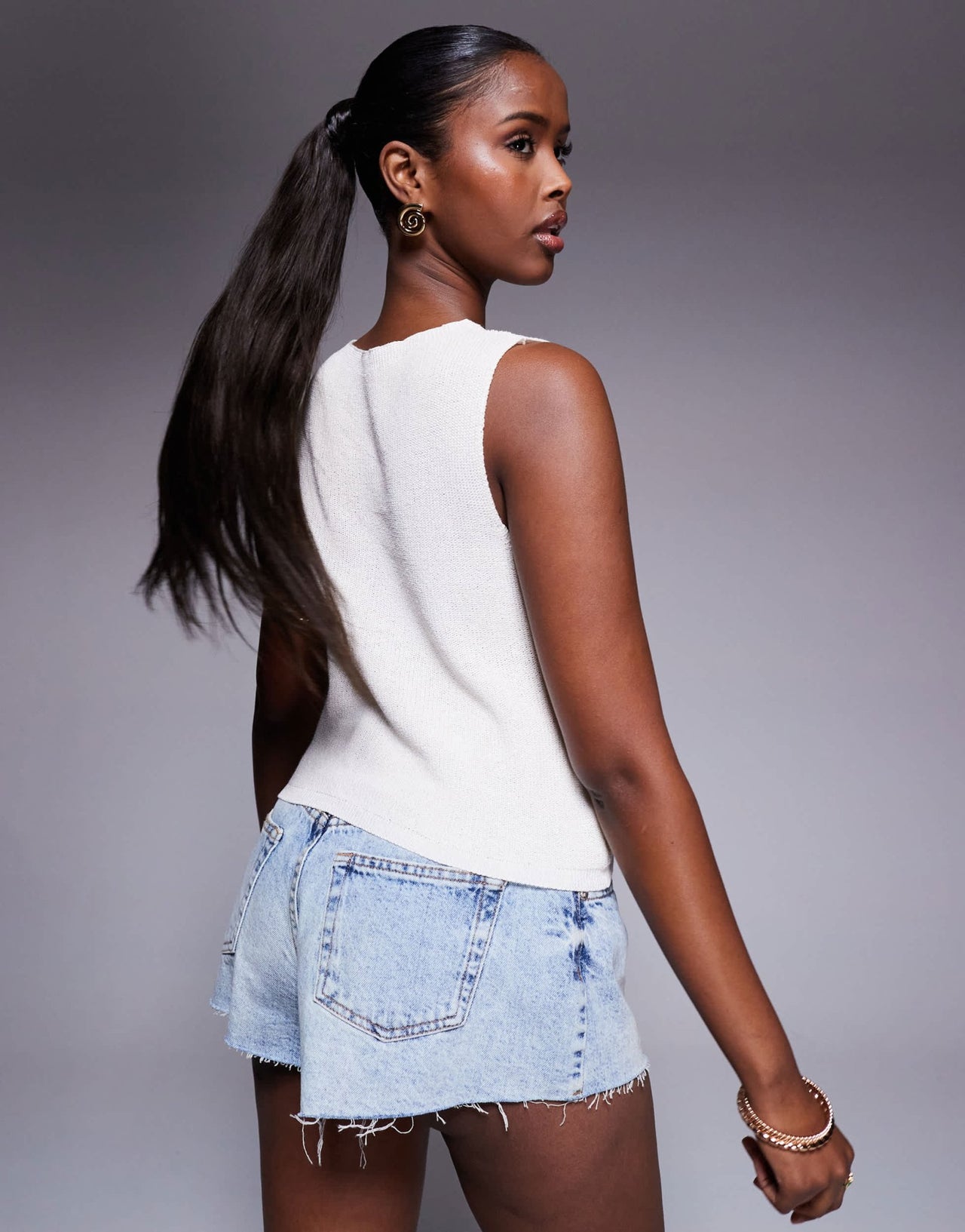 ASOS DESIGN knitted tank top with gold shell charms in ecru - ASOS Sample Sale