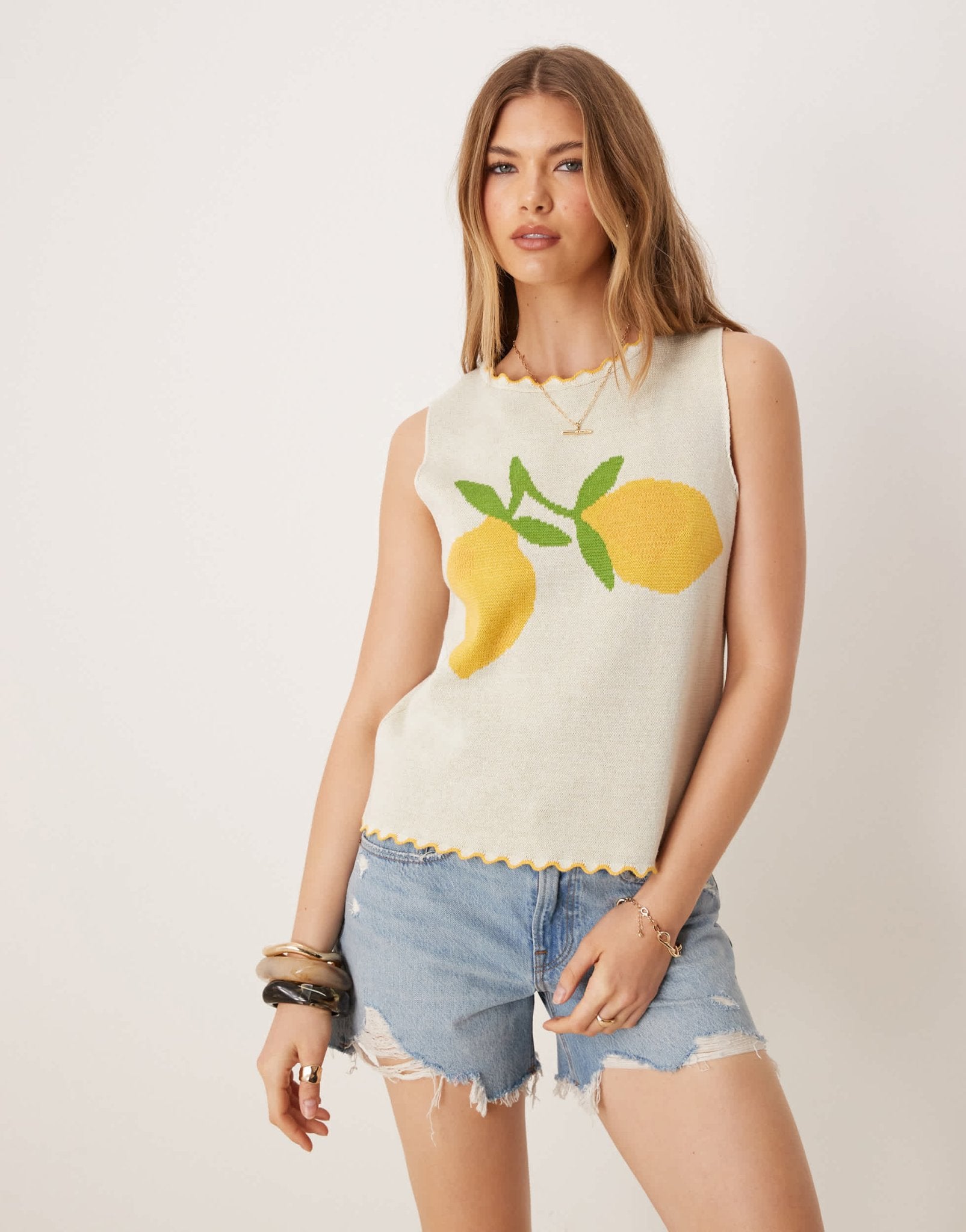 ASOS DESIGN knitted tank top with lemons in white - ASOS Sample Sale