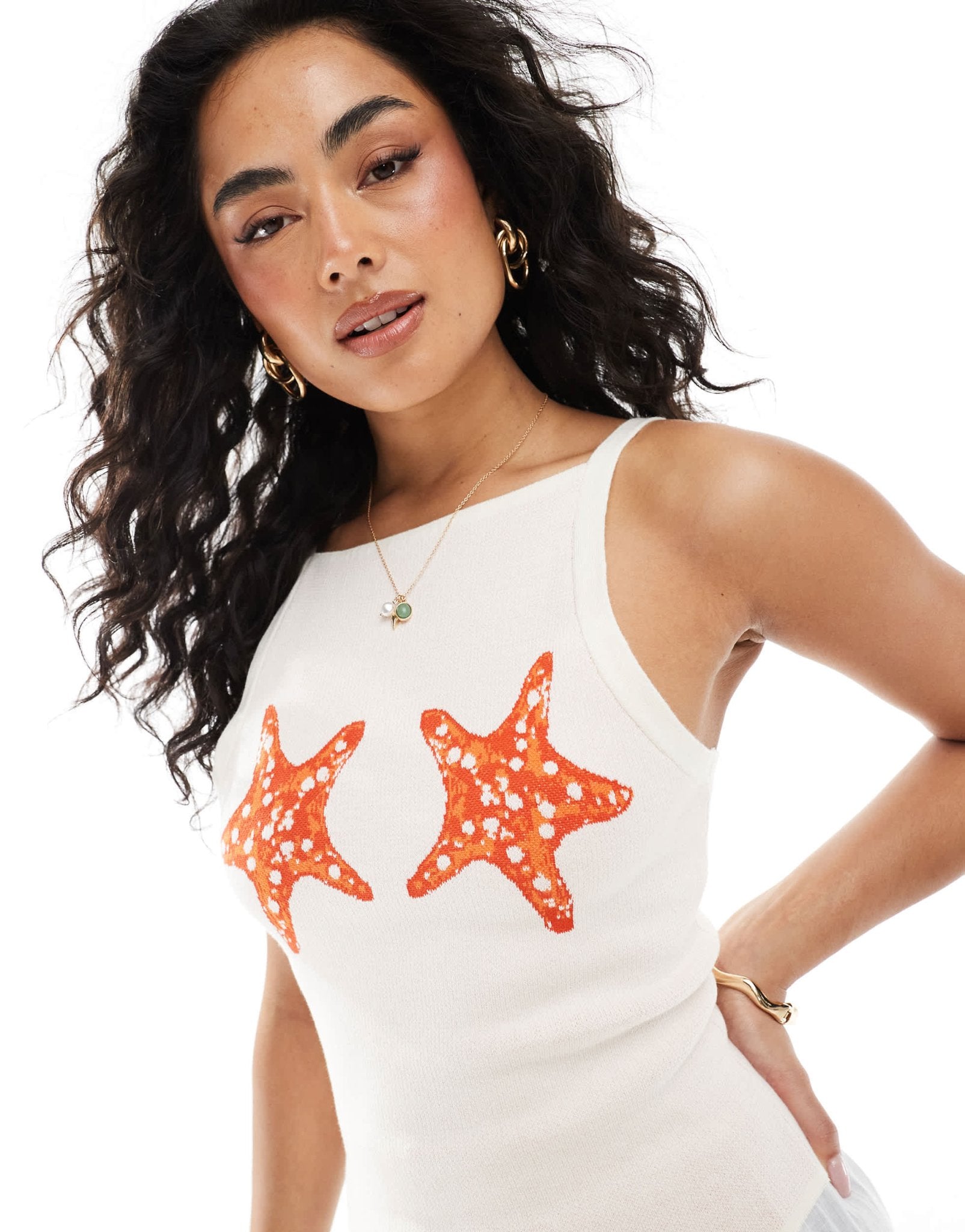 ASOS DESIGN knitted tank top with starfish detail in cream - ASOS Sample Sale