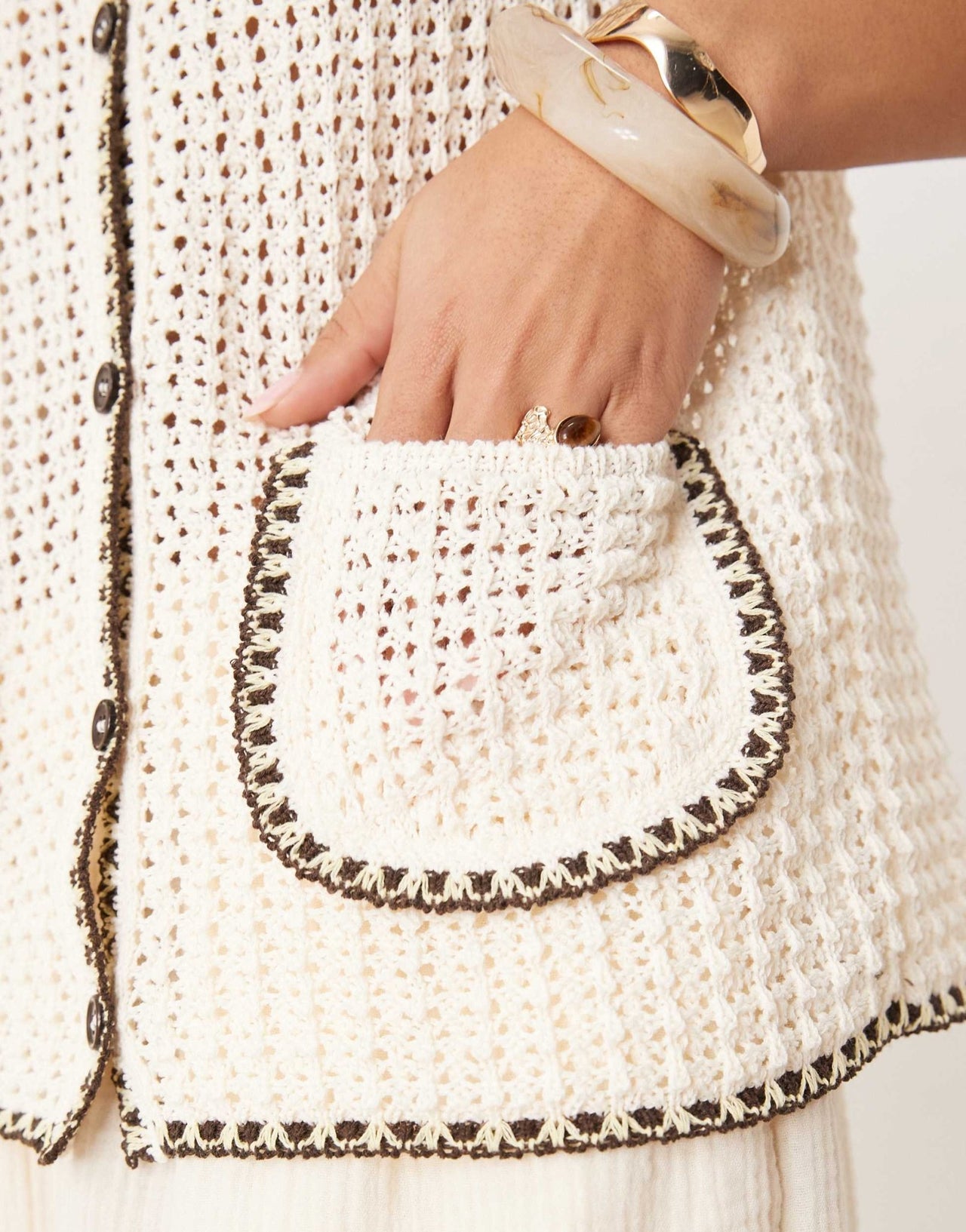 ASOS DESIGN knitted tank with patch pockets and blanket stitch in ecru - ASOS Sample Sale