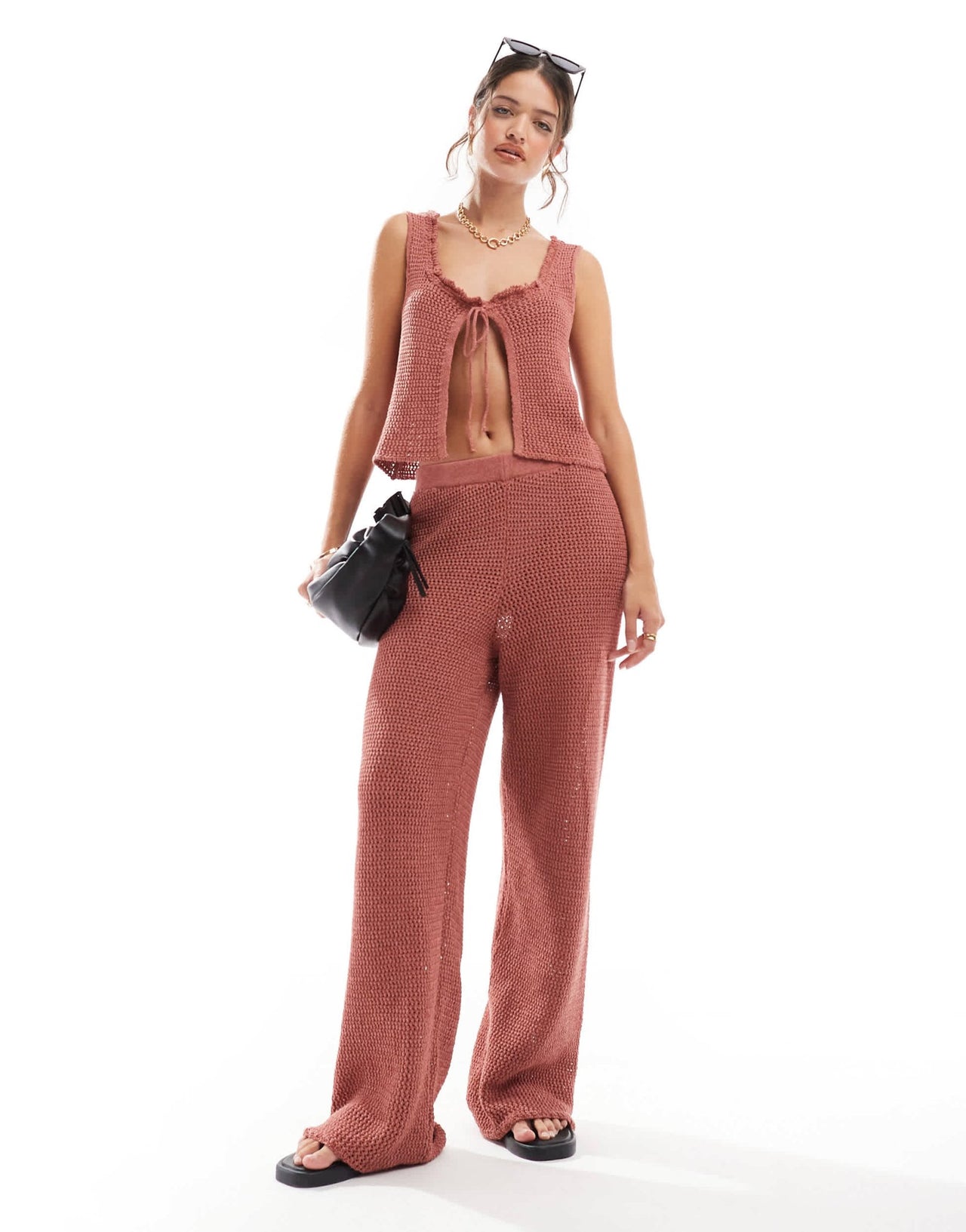 ASOS DESIGN knitted vest with tie front co - ord in rust - ASOS Sample Sale
