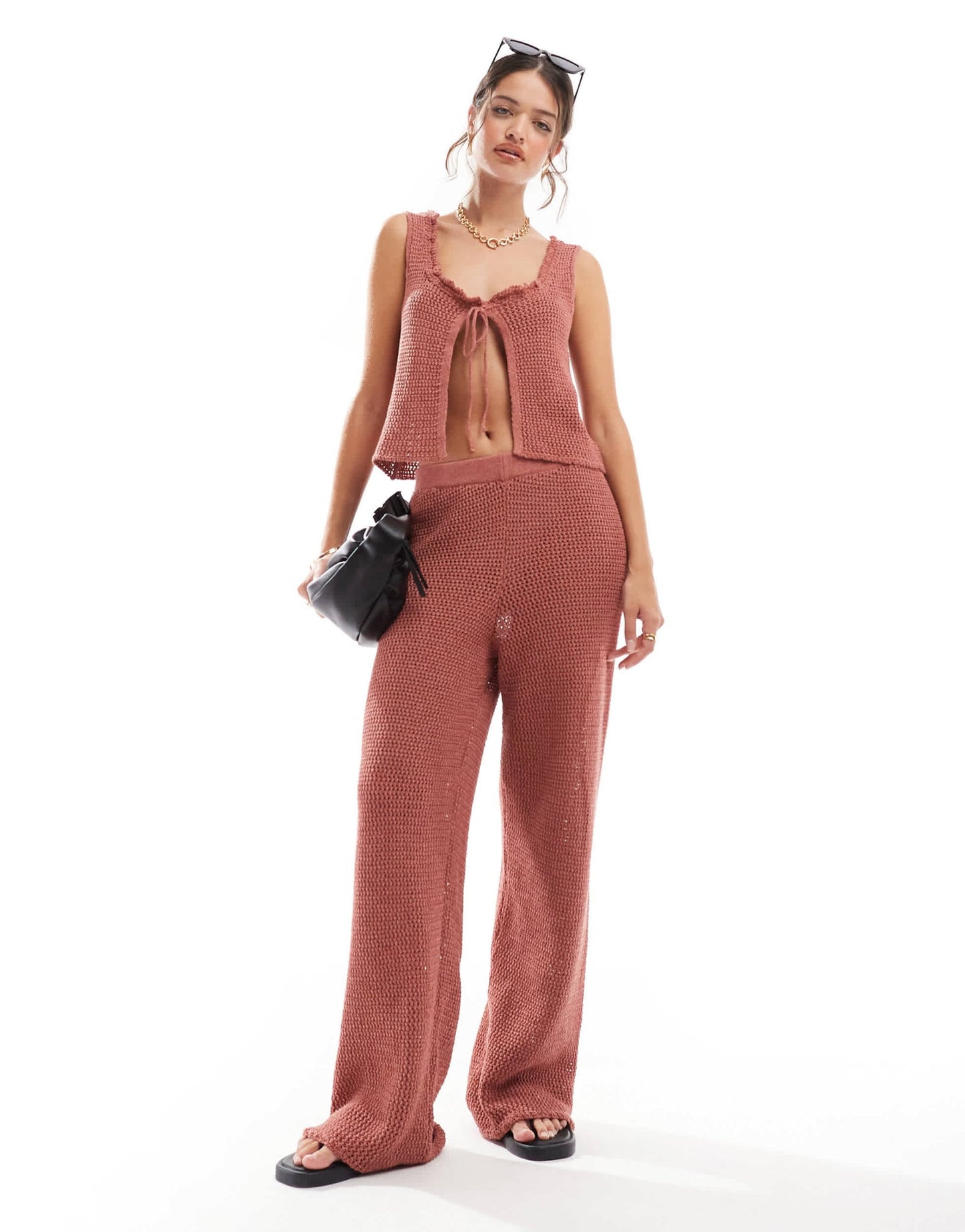 ASOS DESIGN knitted vest with tie front co - ord in rust - ASOS Sample Sale