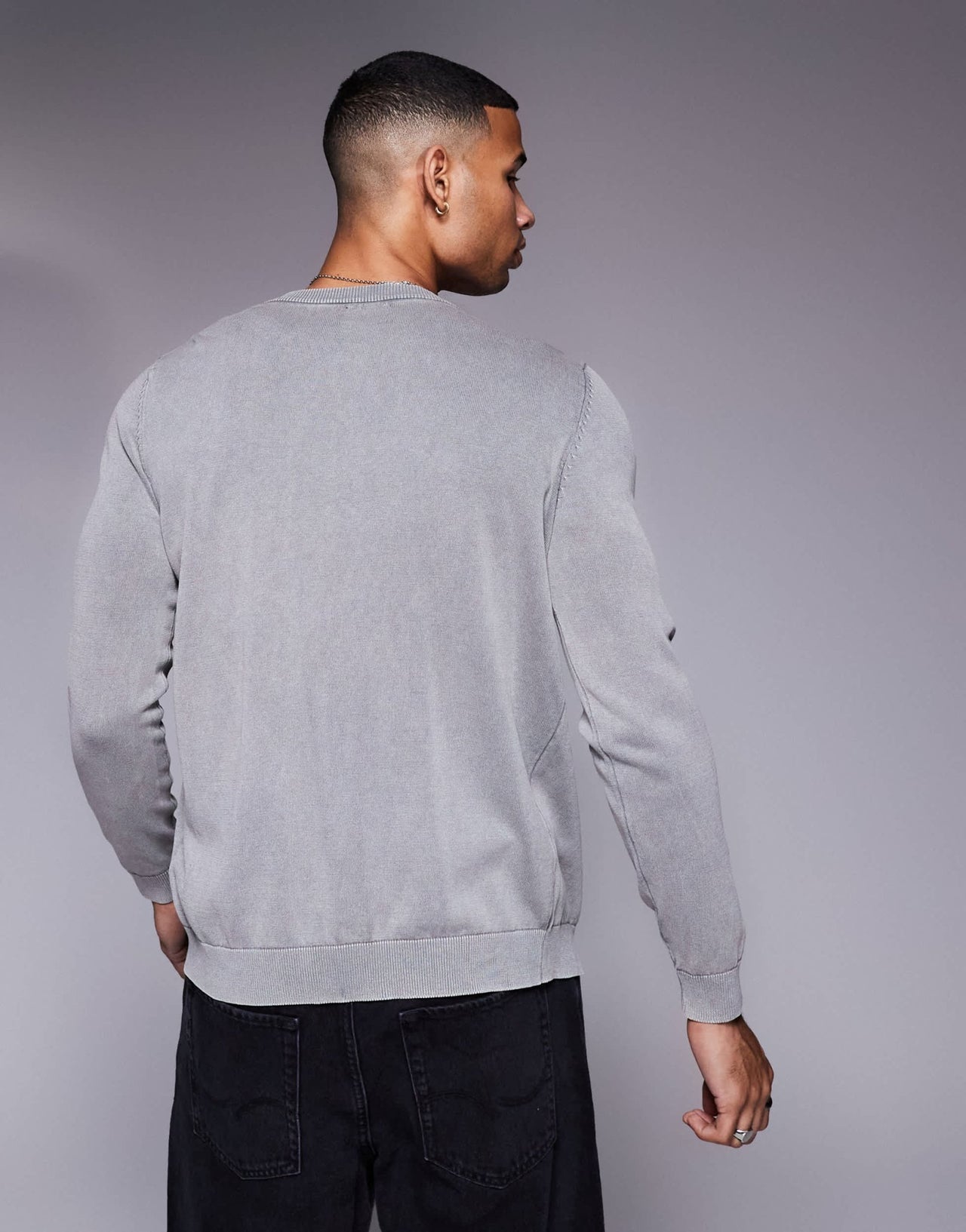 ASOS DESIGN knitted washed crew neck cardigan in grey - ASOS Sample Sale