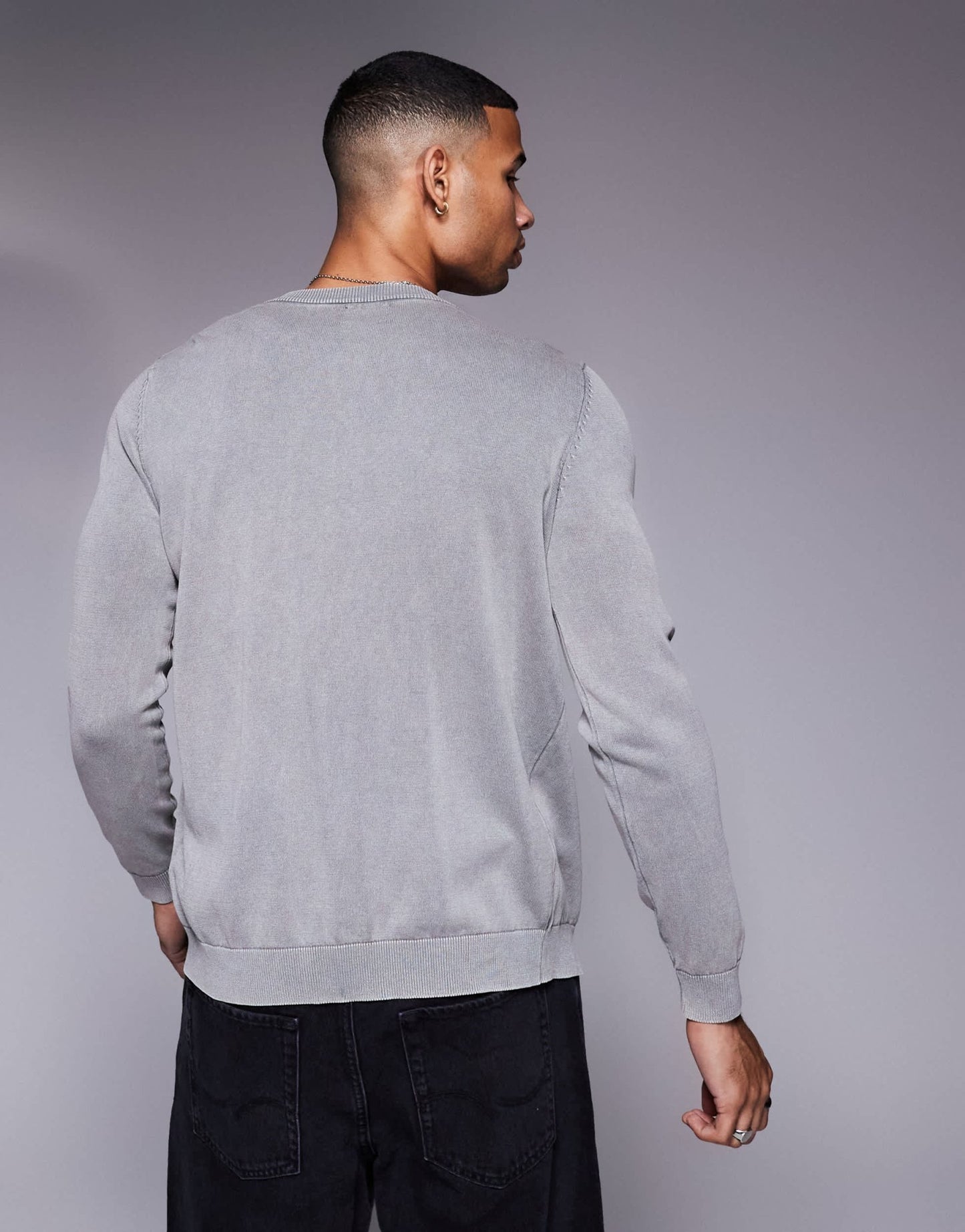 ASOS DESIGN knitted washed crew neck cardigan in grey - ASOS Sample Sale