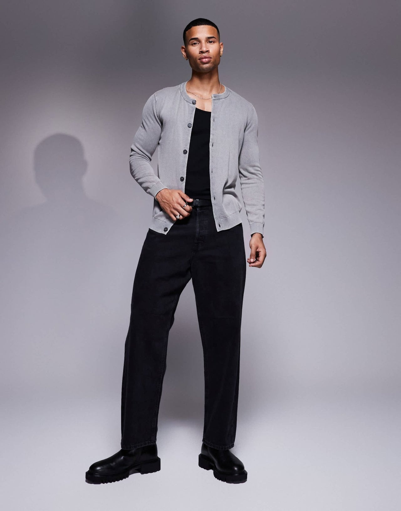 ASOS DESIGN knitted washed crew neck cardigan in grey - ASOS Sample Sale