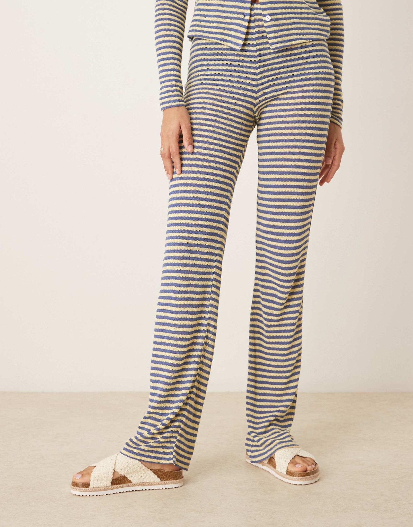 ASOS DESIGN knitted wide leg trouser co-ord in blue and yellow stripe - ASOS Sample Sale