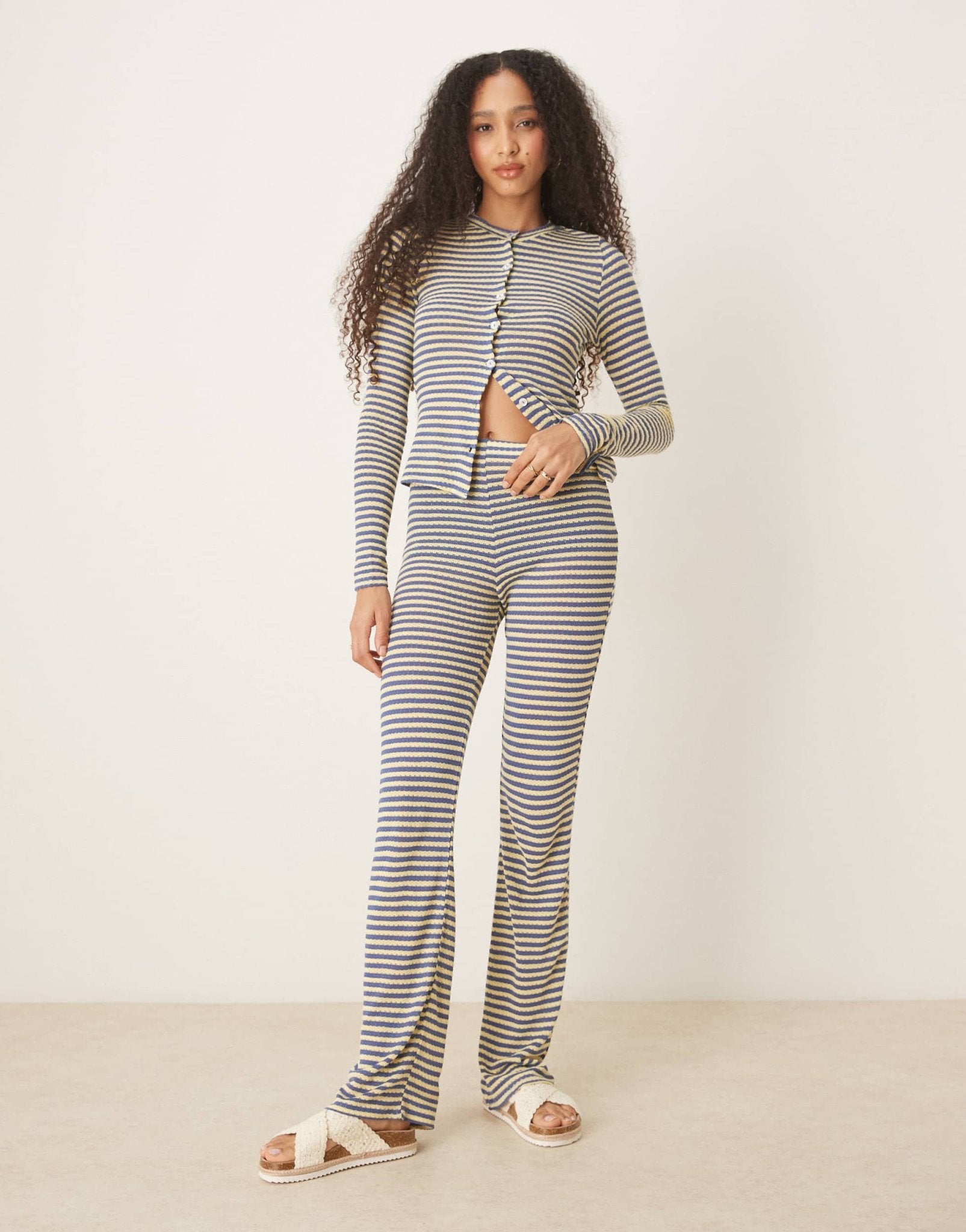ASOS DESIGN knitted wide leg trouser co-ord in blue and yellow stripe - ASOS Sample Sale