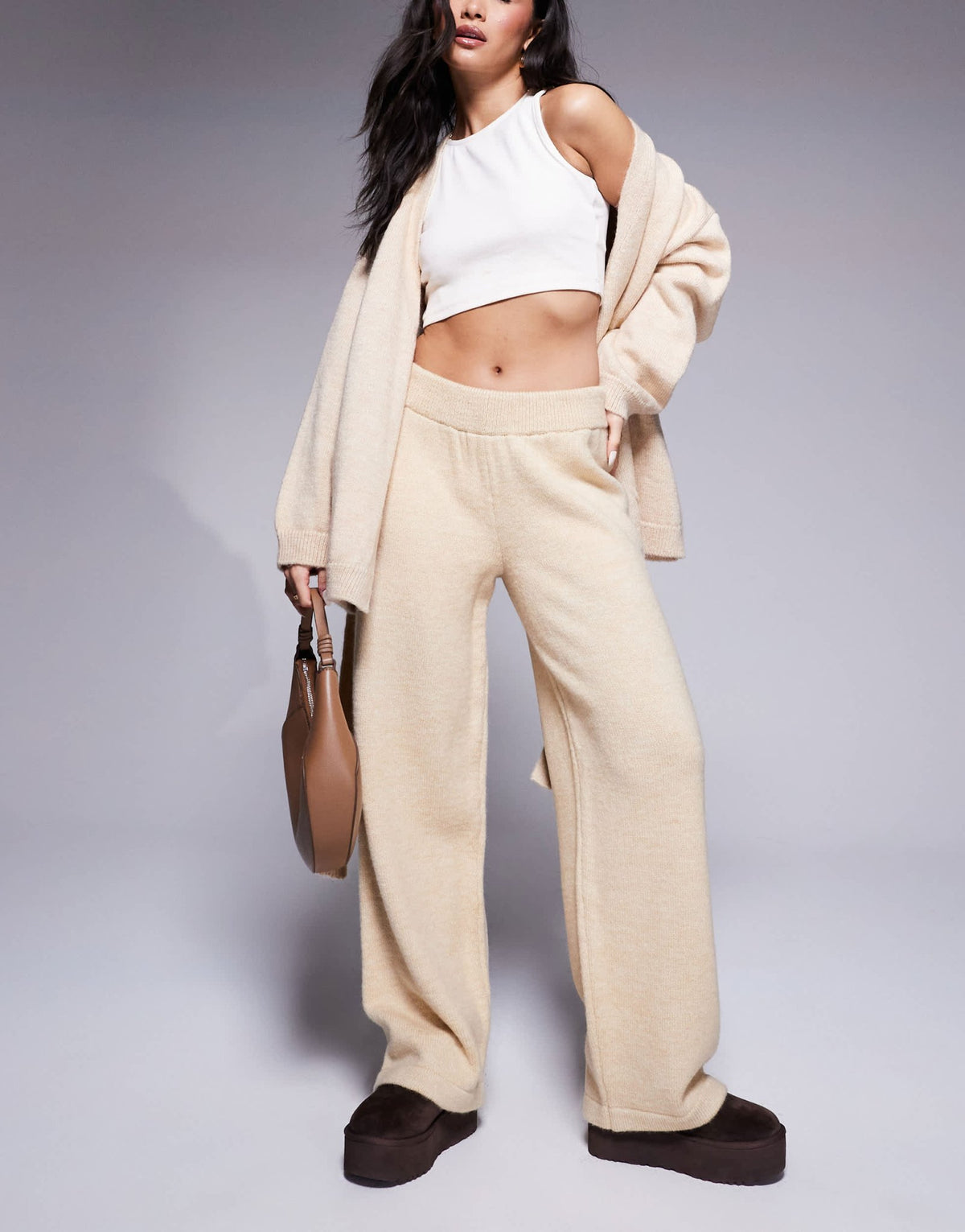 ASOS DESIGN knitted wide leg trouser co - ord in cream - ASOS Sample Sale