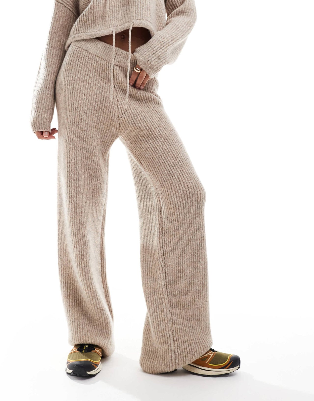 ASOS DESIGN knitted wide leg trouser co - ord in stone - ASOS Sample Sale