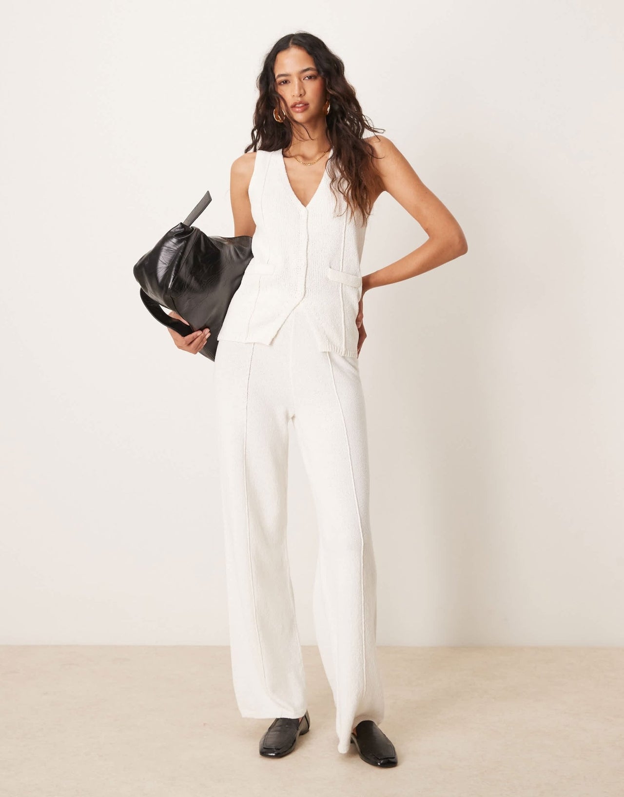 ASOS DESIGN knitted wide leg trouser co-ord in white - ASOS Sample Sale