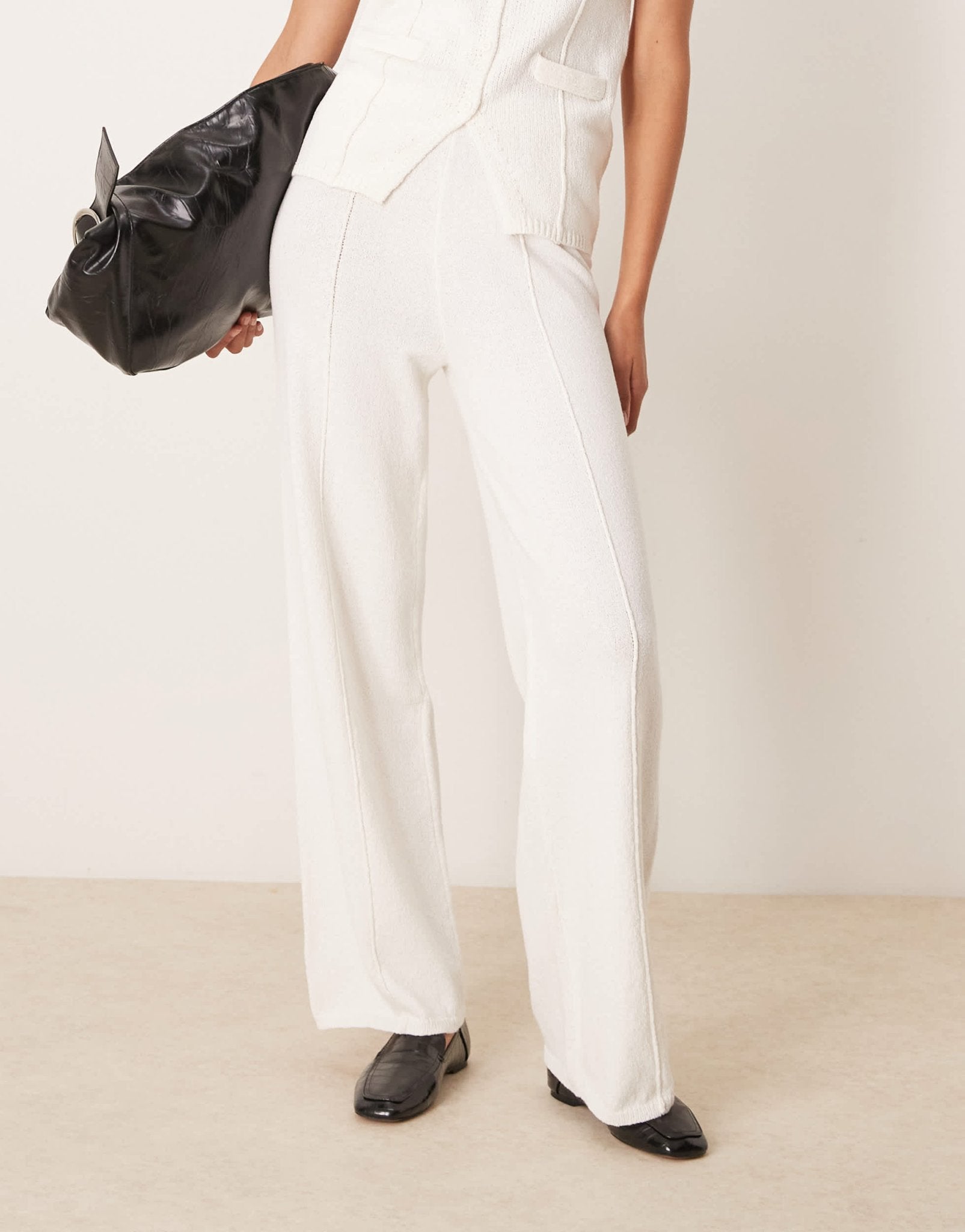 ASOS DESIGN knitted wide leg trouser co-ord in white - ASOS Sample Sale